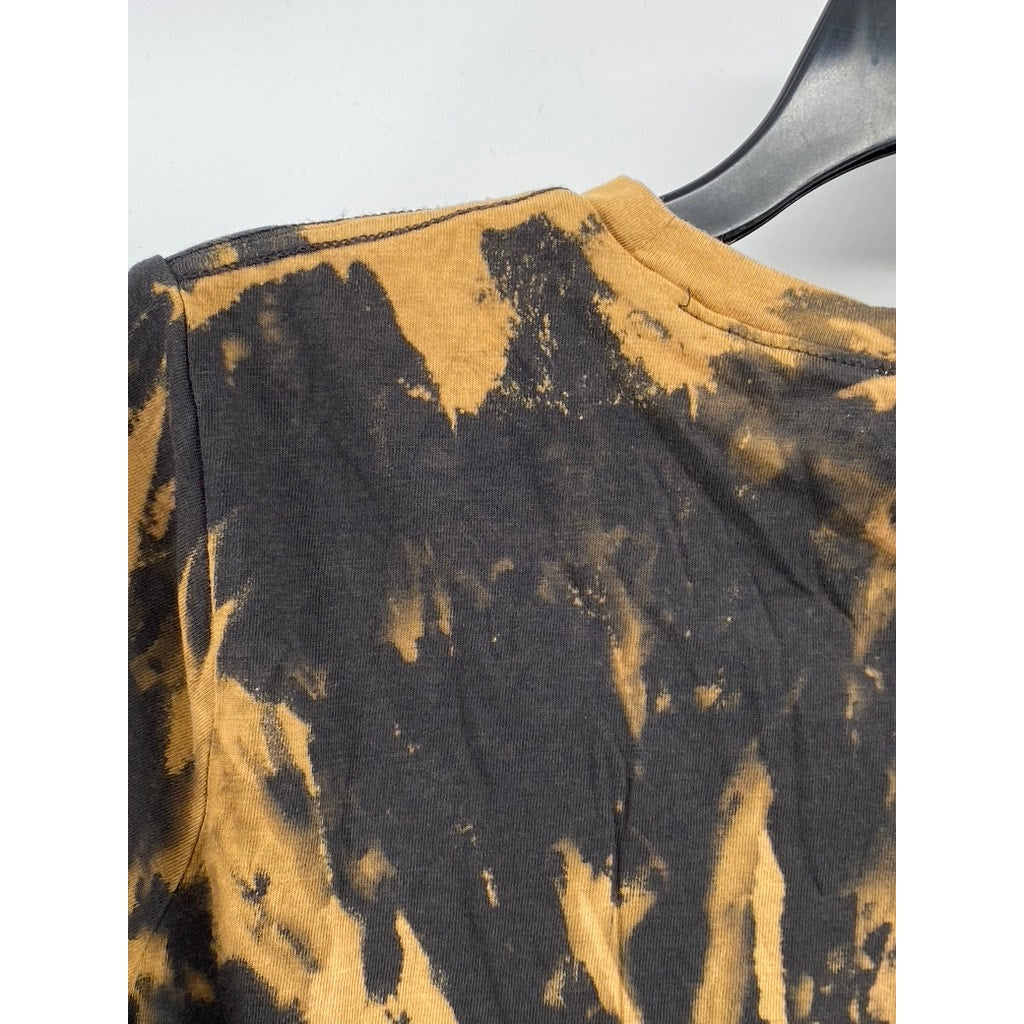 DOUBLE ZERO Women’s Black-Orange Tie-Dye Cluster Embroidered Floral Top SZ S