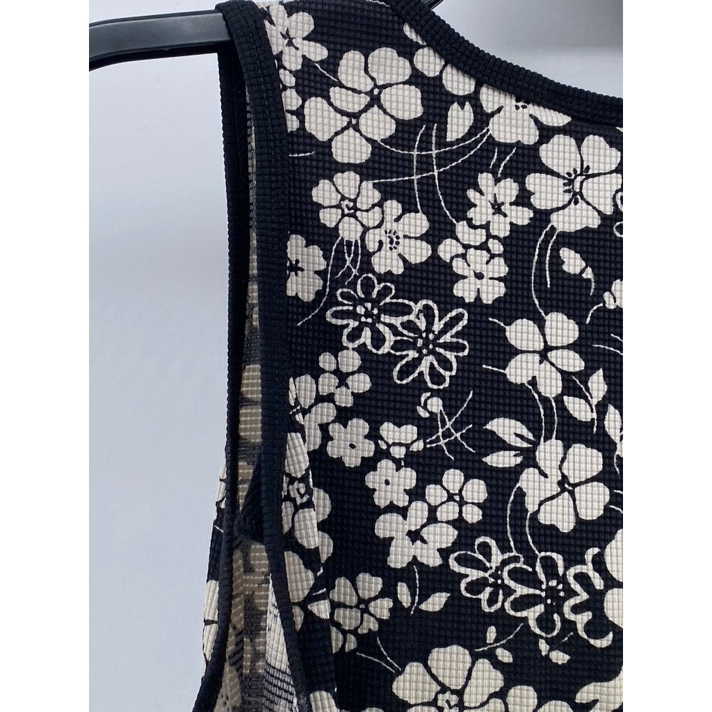 TAIL Women's Black-Beige Textured Floral Scoop-Neck Sleeveless Tank Top SZ S