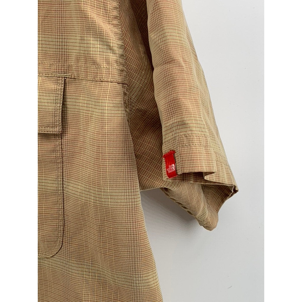 THE NORTH FACE Men's Tan Plaid Button-Up Short Sleeve Regular-Fit Shirt SZ XL