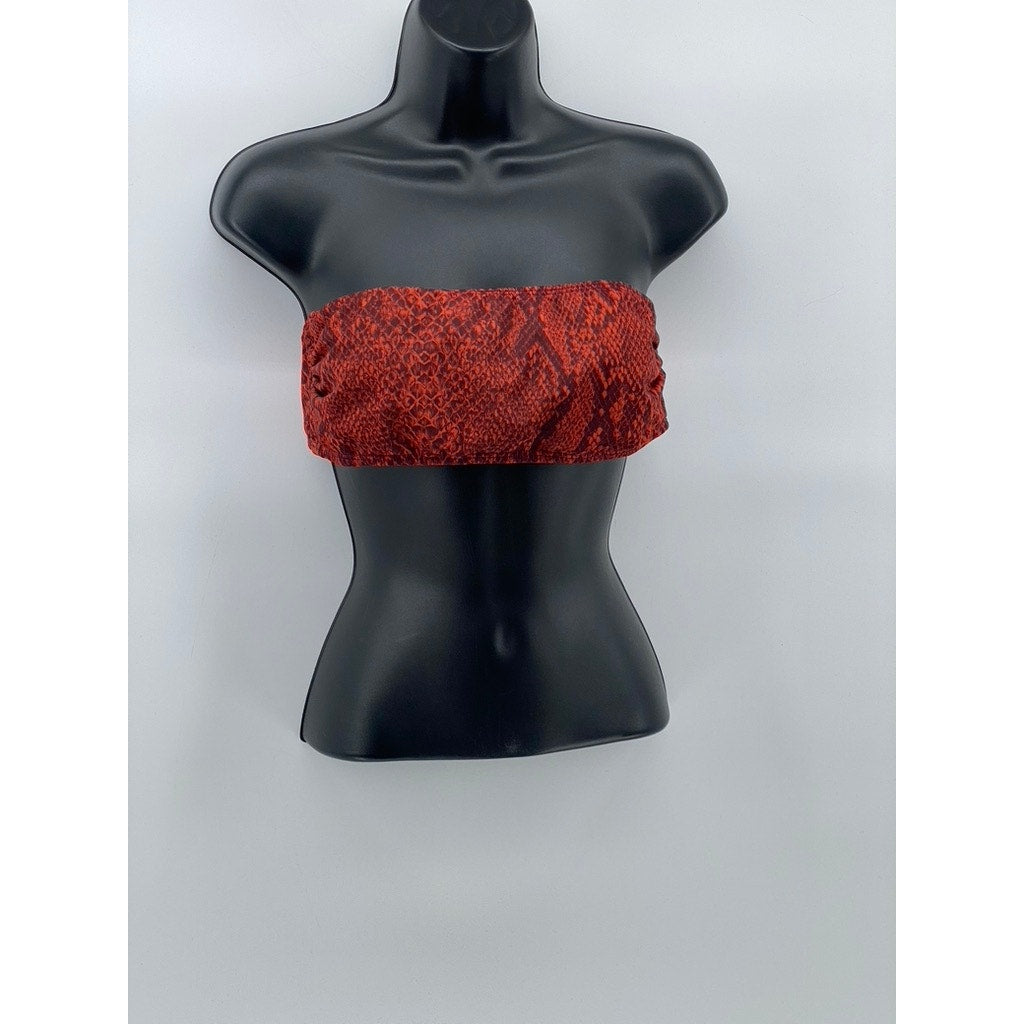 UNBRANDED Women's Red-Black Snake Print Tie-Back Tube Top SZ M