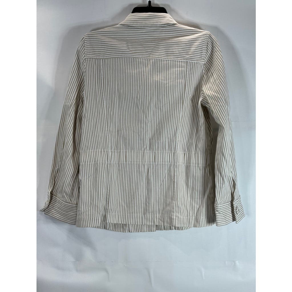 MARELLA SPORT Women's Button Down Striped Tan/White Shirt Jacket SZ 10 US