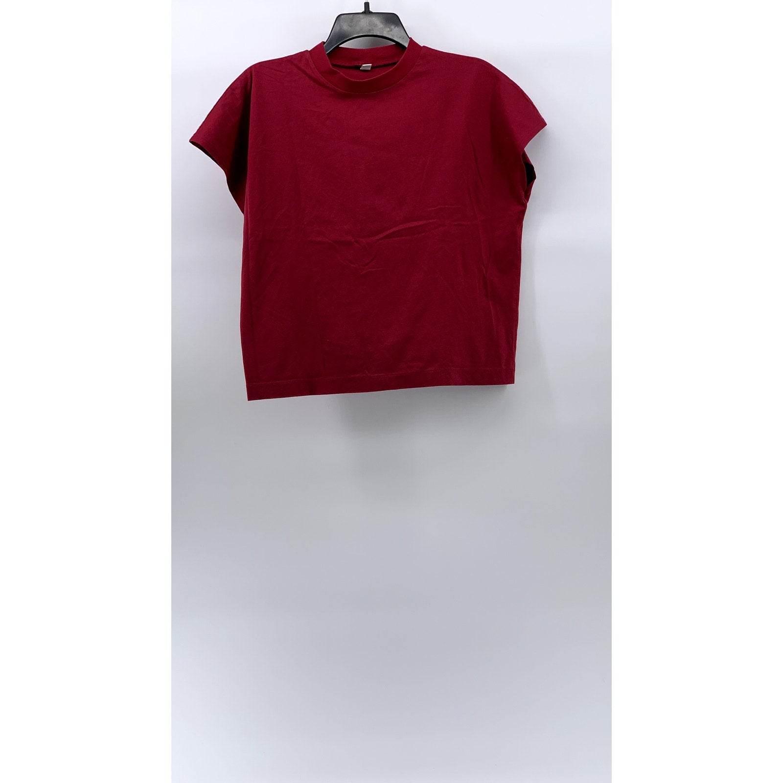 UNIQLO Women's Burgundy Crewneck French Short Sleeve Mercerized Top SZ M