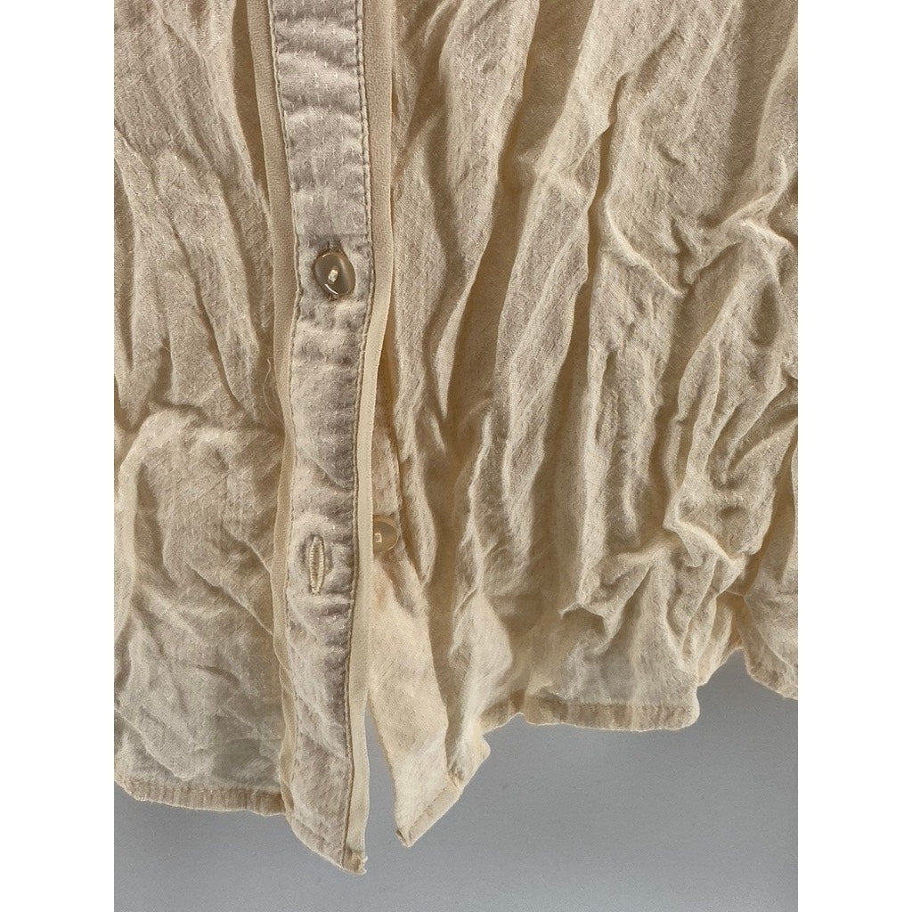 VILA Women's Beige Dot Textured Regular-Fit Button-Up Long Sleeve Top SZ S