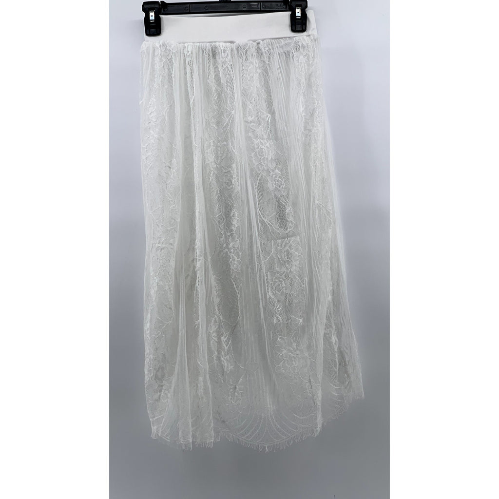 M MONACO USA Women's White Floral Lace A-Line Midi Skirt SZ S