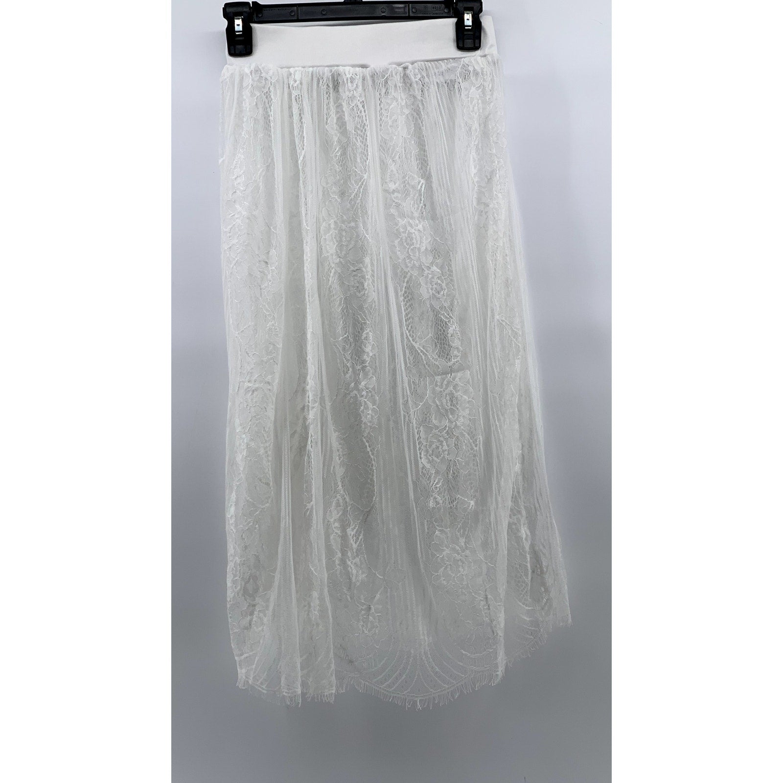 M MONACO USA Women's White Floral Lace A-Line Midi Skirt SZ S