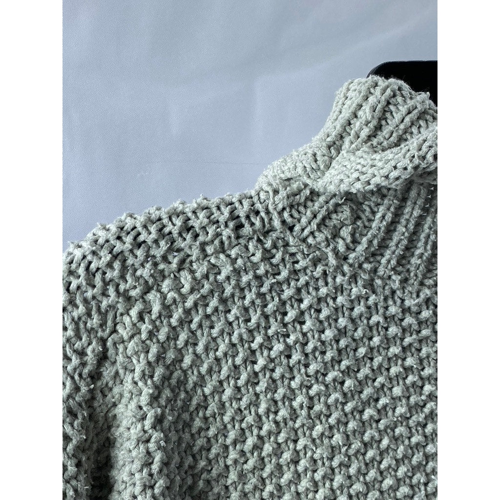 UNBRANDED Women's Light Gray Crochet Knit Turtleneck Long Sleeve Sweater SZ M