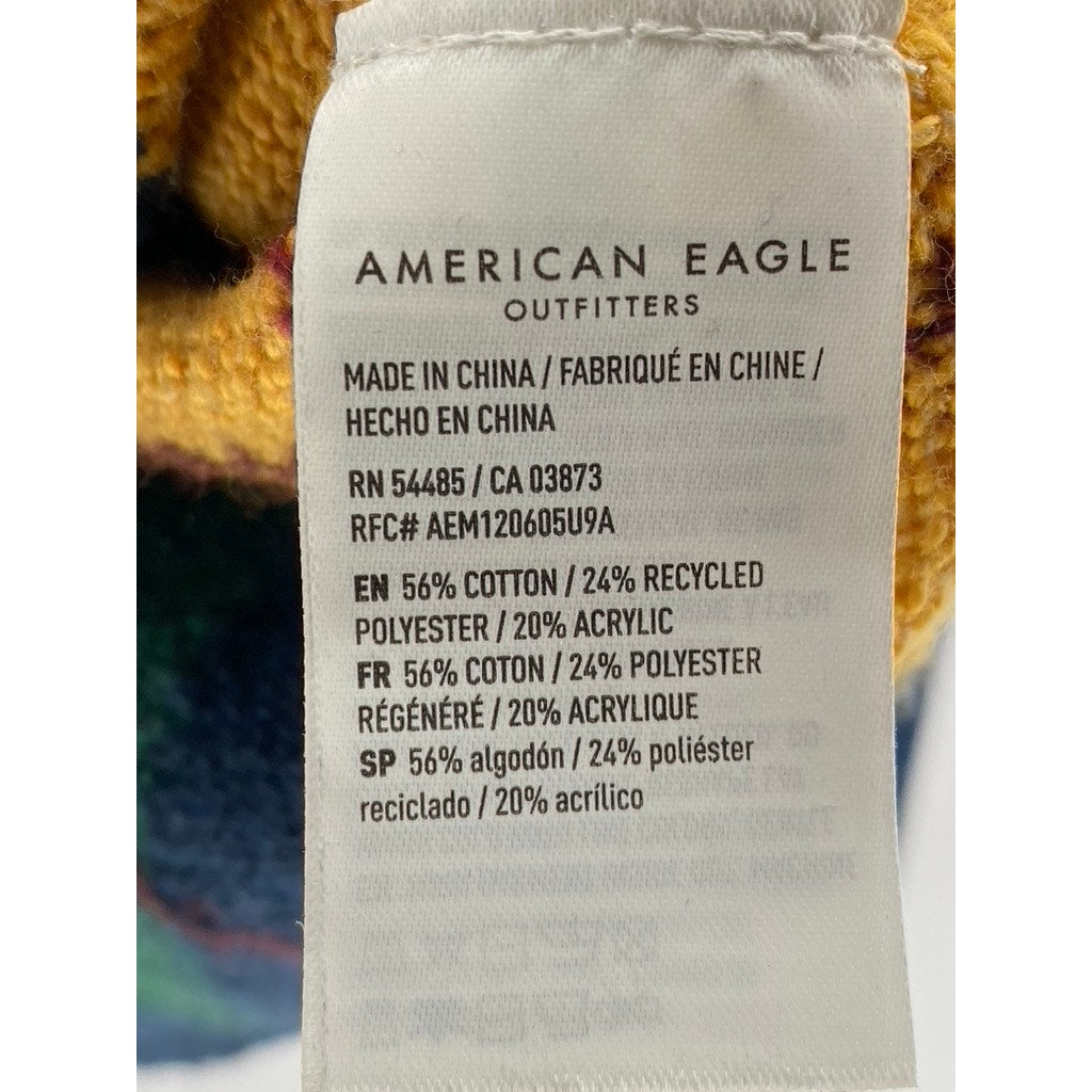 AMERICAN EAGLE Women's Navy-Yellow-Green Argyle Print Sweater SZ M