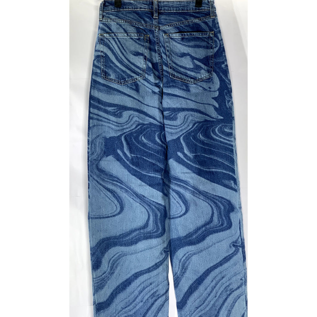 WILD FABLE Women's Blue Denim Swirl Print Highest Rise Baggy Jean SZ 28