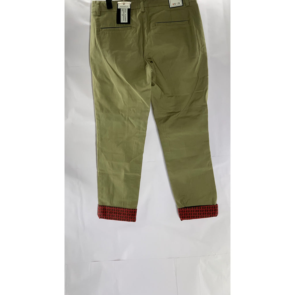 BENSON NYC Men's British Khaki Printed-Cuff Slim-Leg Sateen Pant SZ 25X28