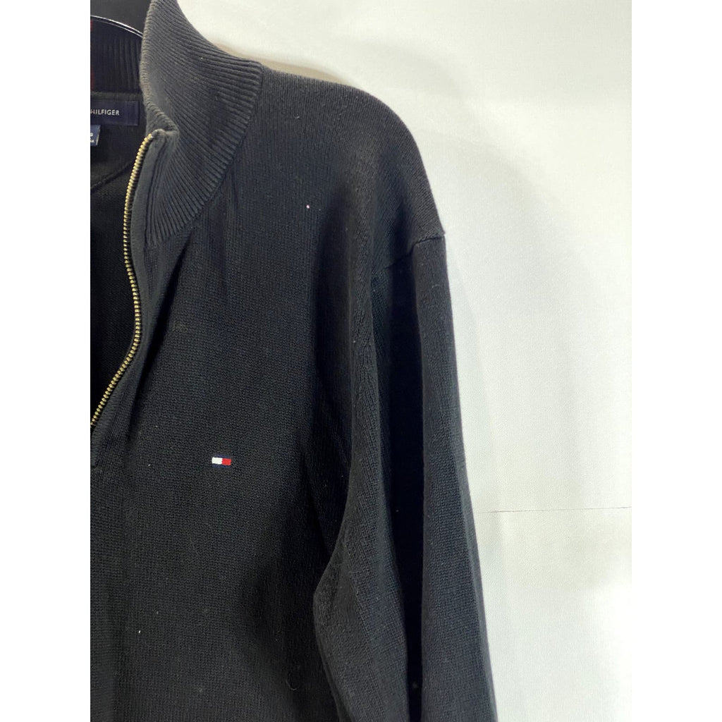 TOMMY HILFIGER Men's Solid Black Quarter-Zip Pullover Sweater SZ XL