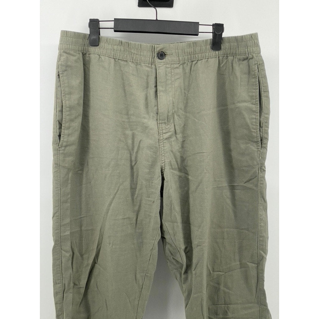 DENIM CO Men’s Army Green Straight Fit Cotton-Linen Pants SZ L