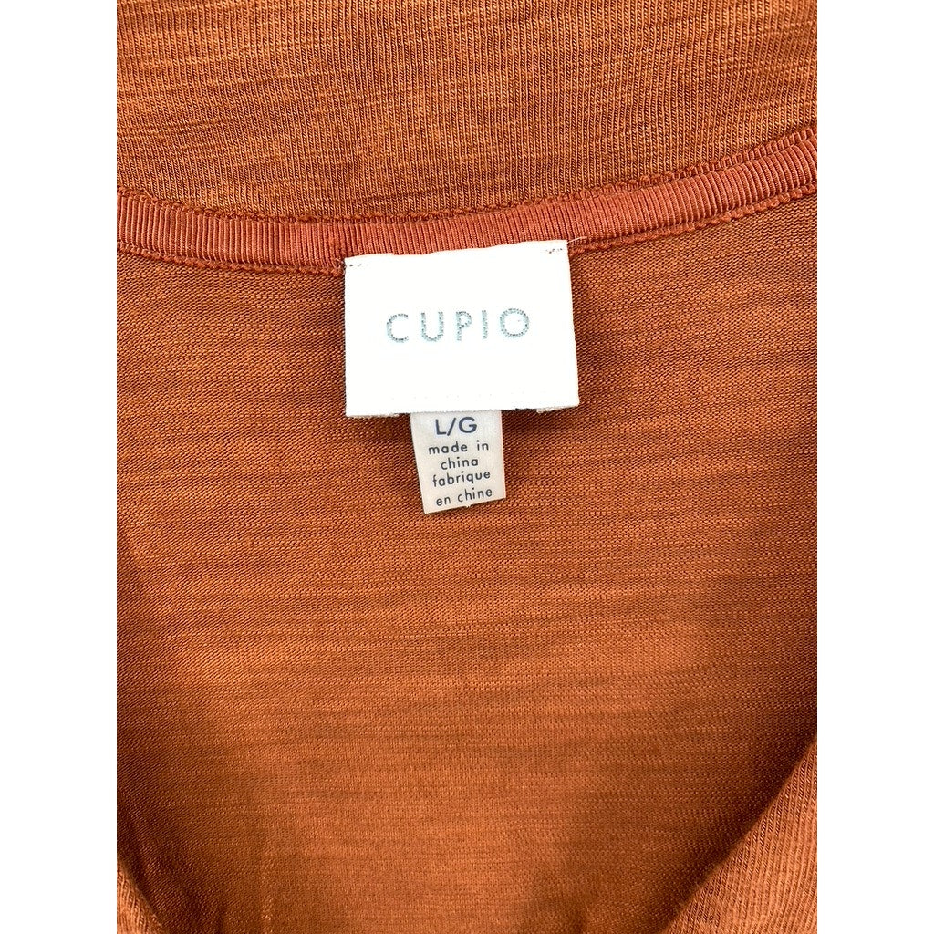 CUPIO Women's Rust Lace-Up V-Neck Long Sleeve Top SZX L