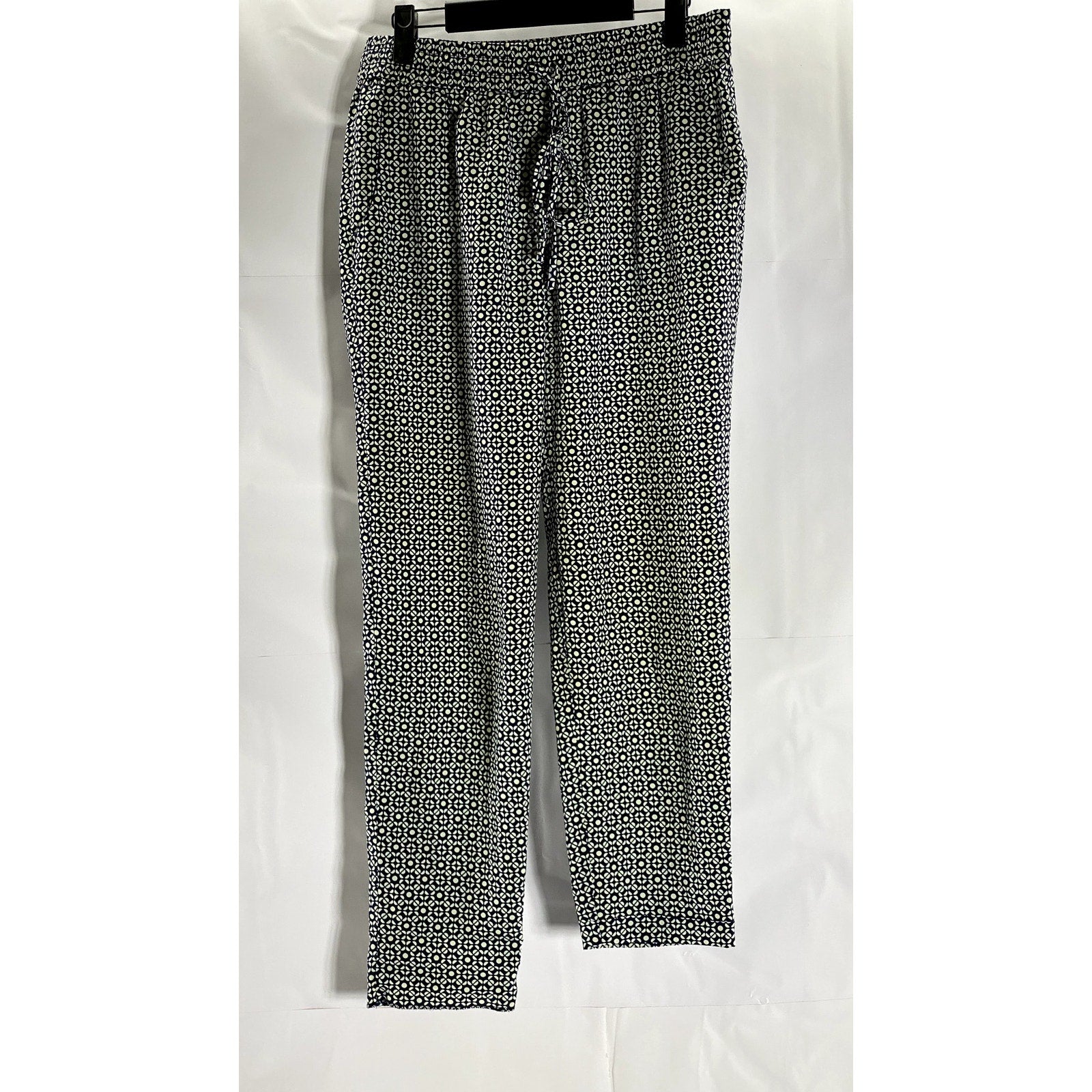 J. CREW Women's Blue/White Geo Print Drawstring Elasticized Pants SZ 4