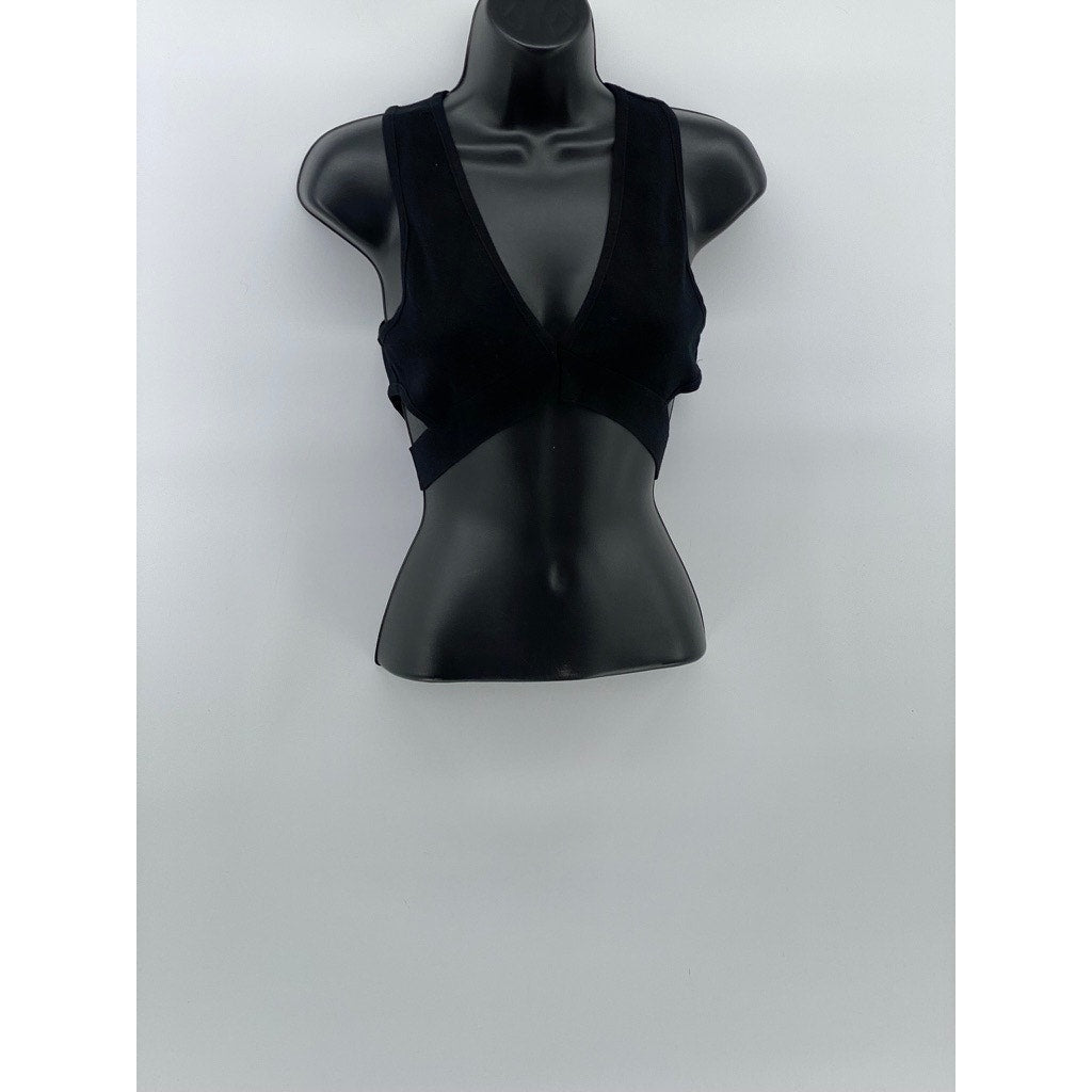 FOREVER 21 Women's Black Cutout Sleeveless V-Neck Cropped Top SZ M