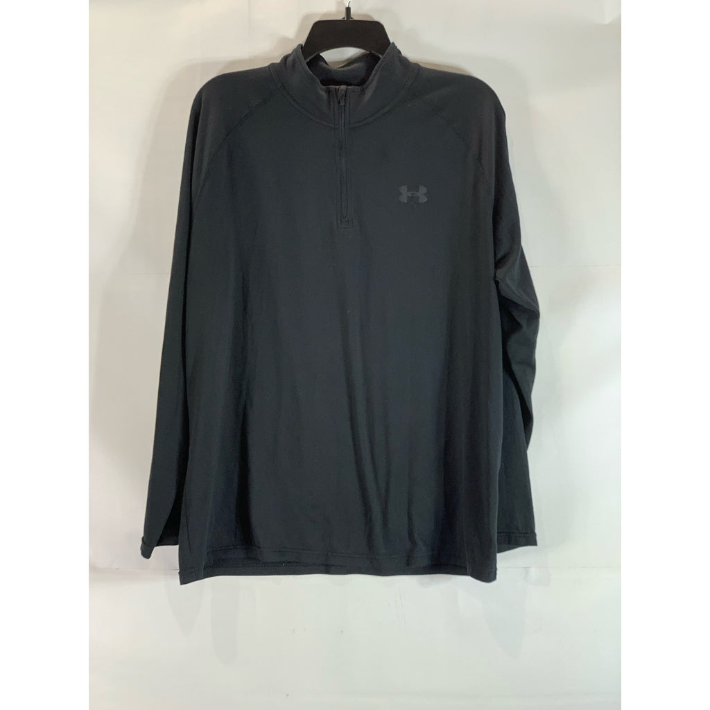 UNDR ARMOUR Men's Black UA Tch Quarter-Zip Stand Collar Long Sleeve Shirt SZ L