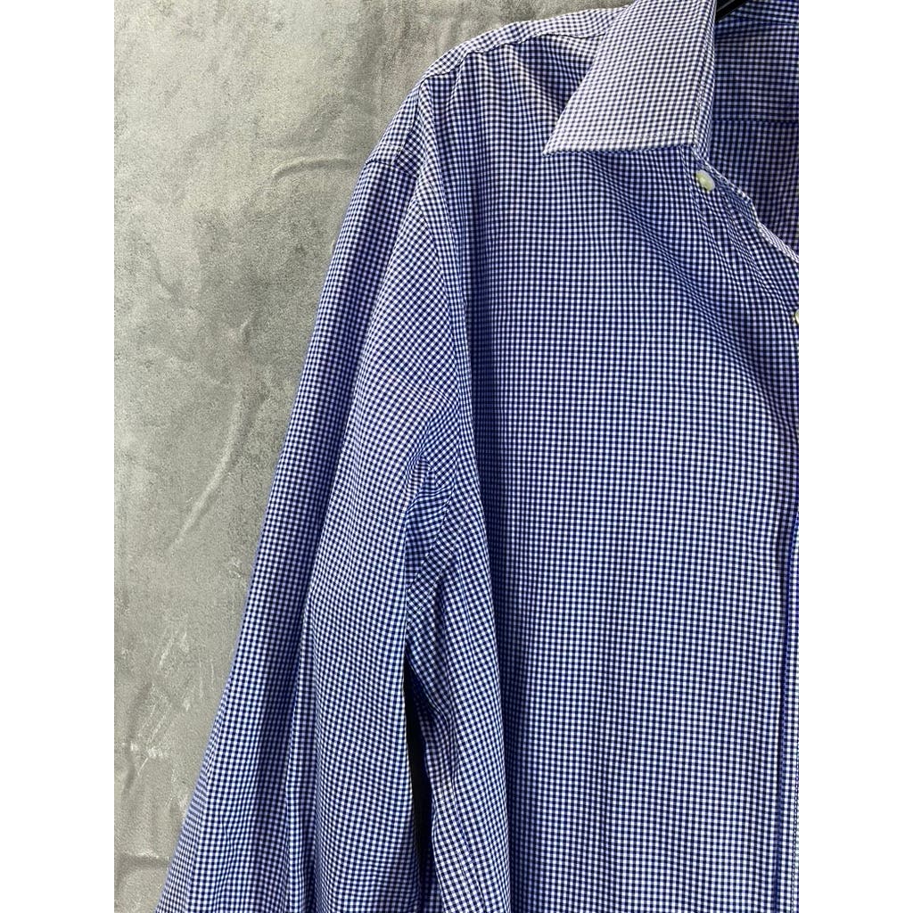 BROOKS BROTHERS Men's Blue Gingham Regular-Fit Non-Iron Dress Shirt SZ 16.5/32