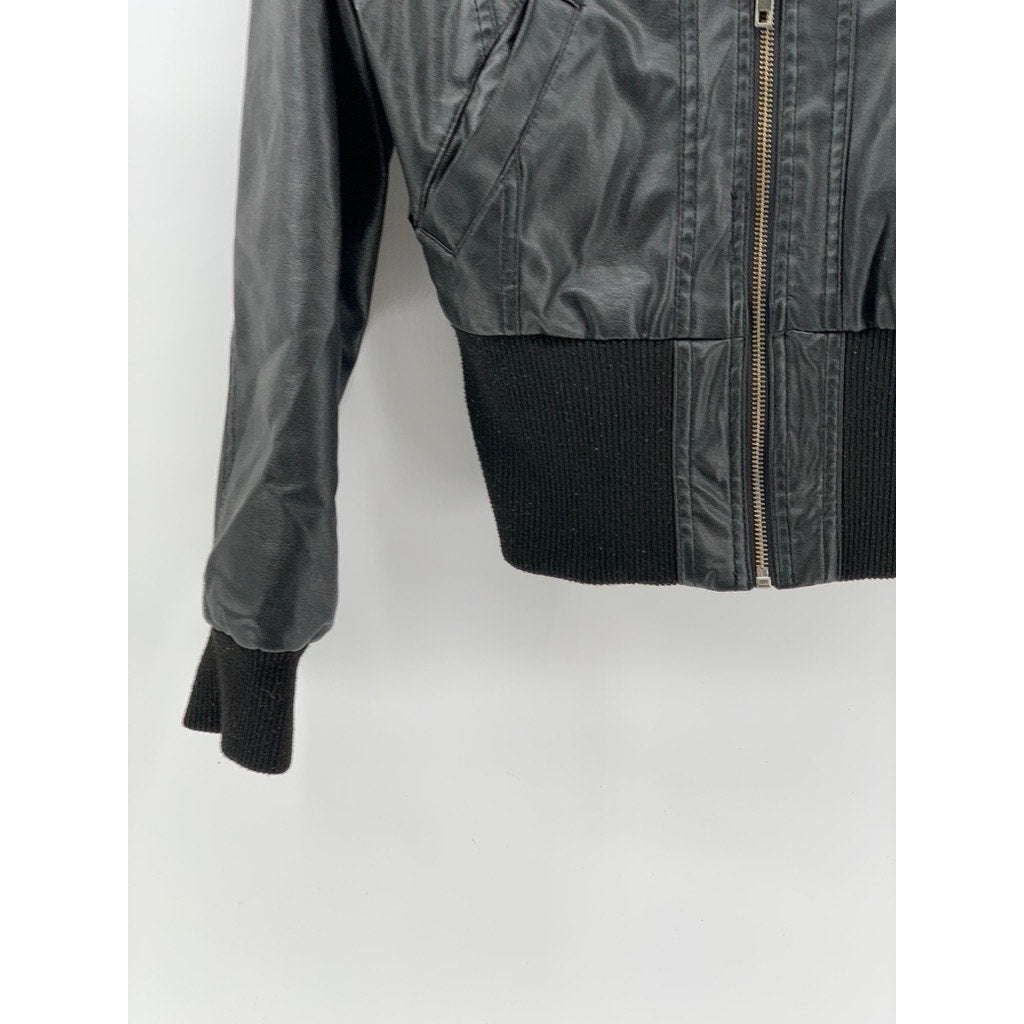 NEW LOOK Women's Black Faux-Leather Zip-Up Moto Jacket SZ M