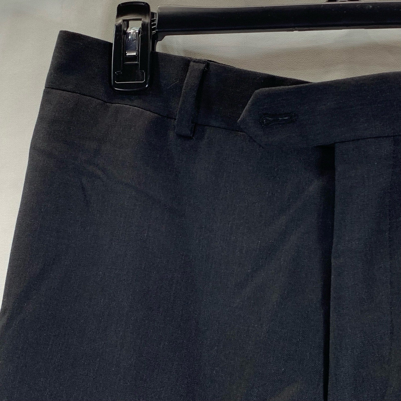 PRONTO UOMO PLATINUM Men's Solid Black Wool Flat-Front Dress Pants SZ 34