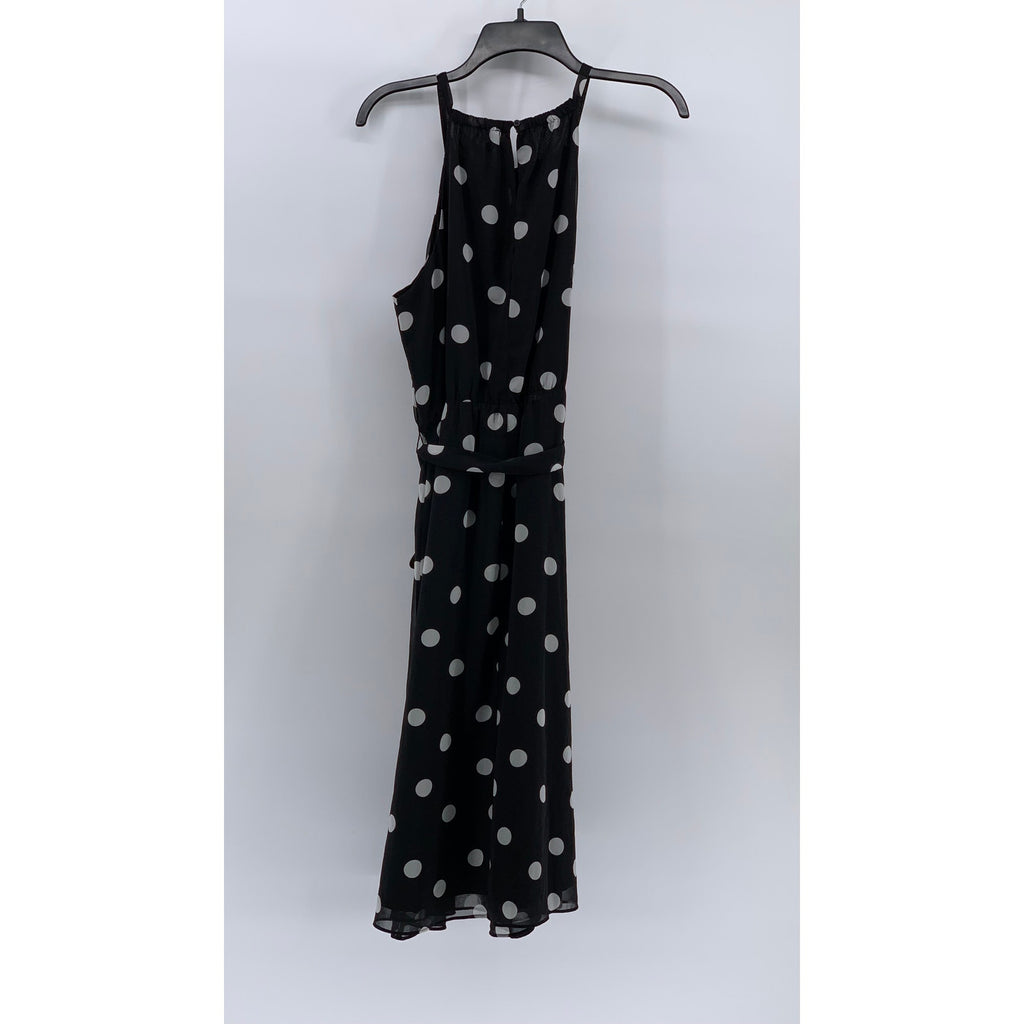 BANANA REPUBLIC Women's Black-White Coin Dot Sleeveless Belted Maxi Dress SZ 10
