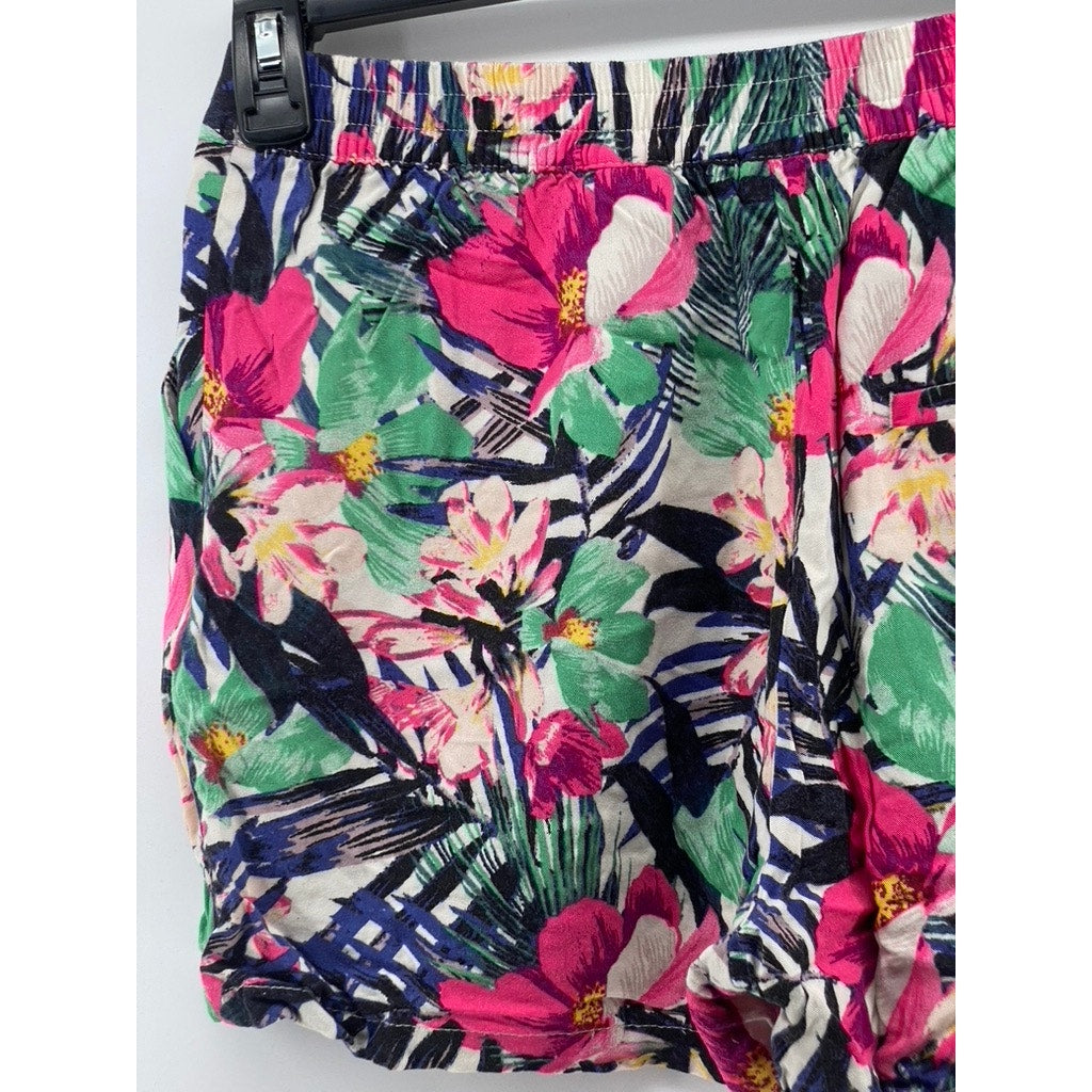 H&M Women's Multicolor Floral Print Relaxed-Fit Pull-On Casual Shorts SZ S