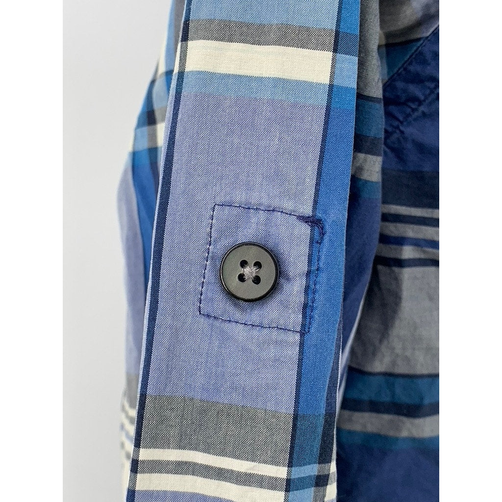 EXPRESS Men's Blue-White Plaid Fitted Cotton Button-Up Long Sleeve Shirt SZ M