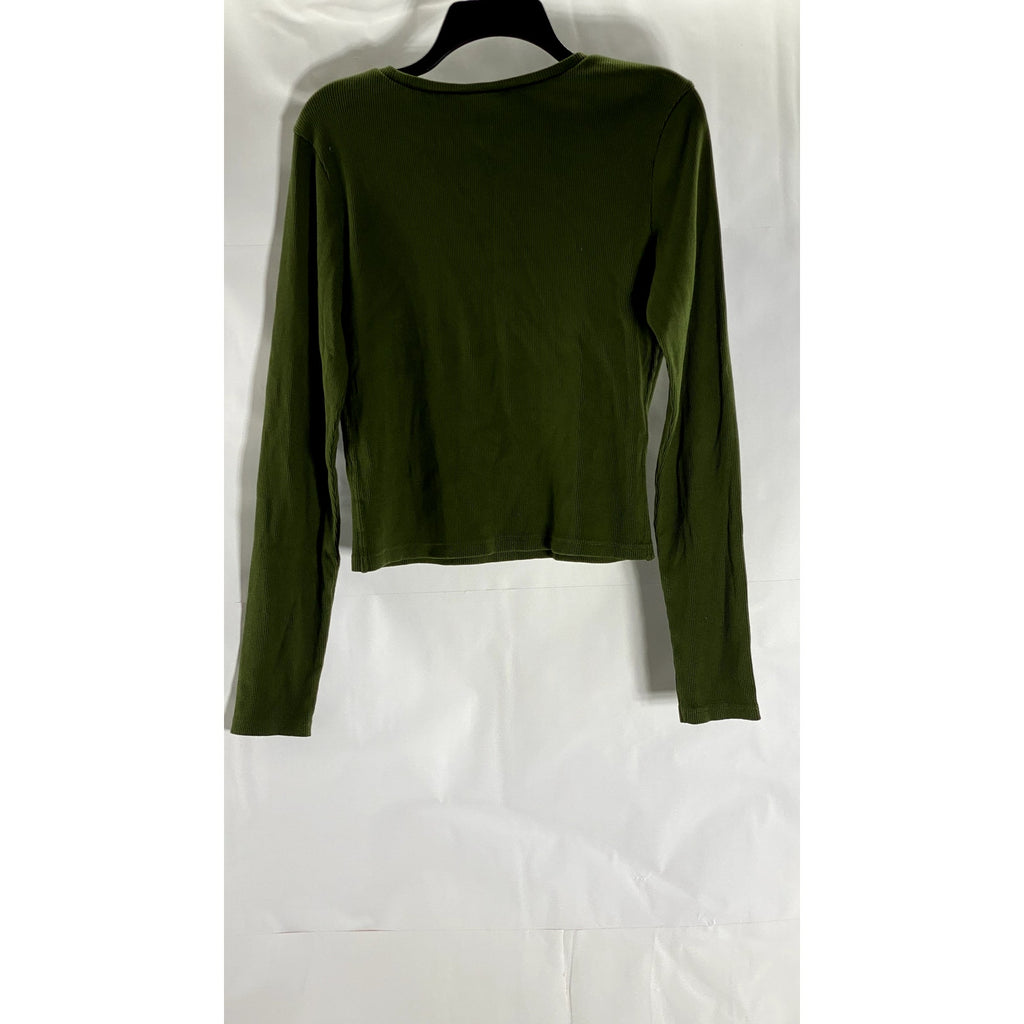 UNIVERSAL THREADS Women's Dark Green Ribbed Crewneck Long Sleeve Top SZ L