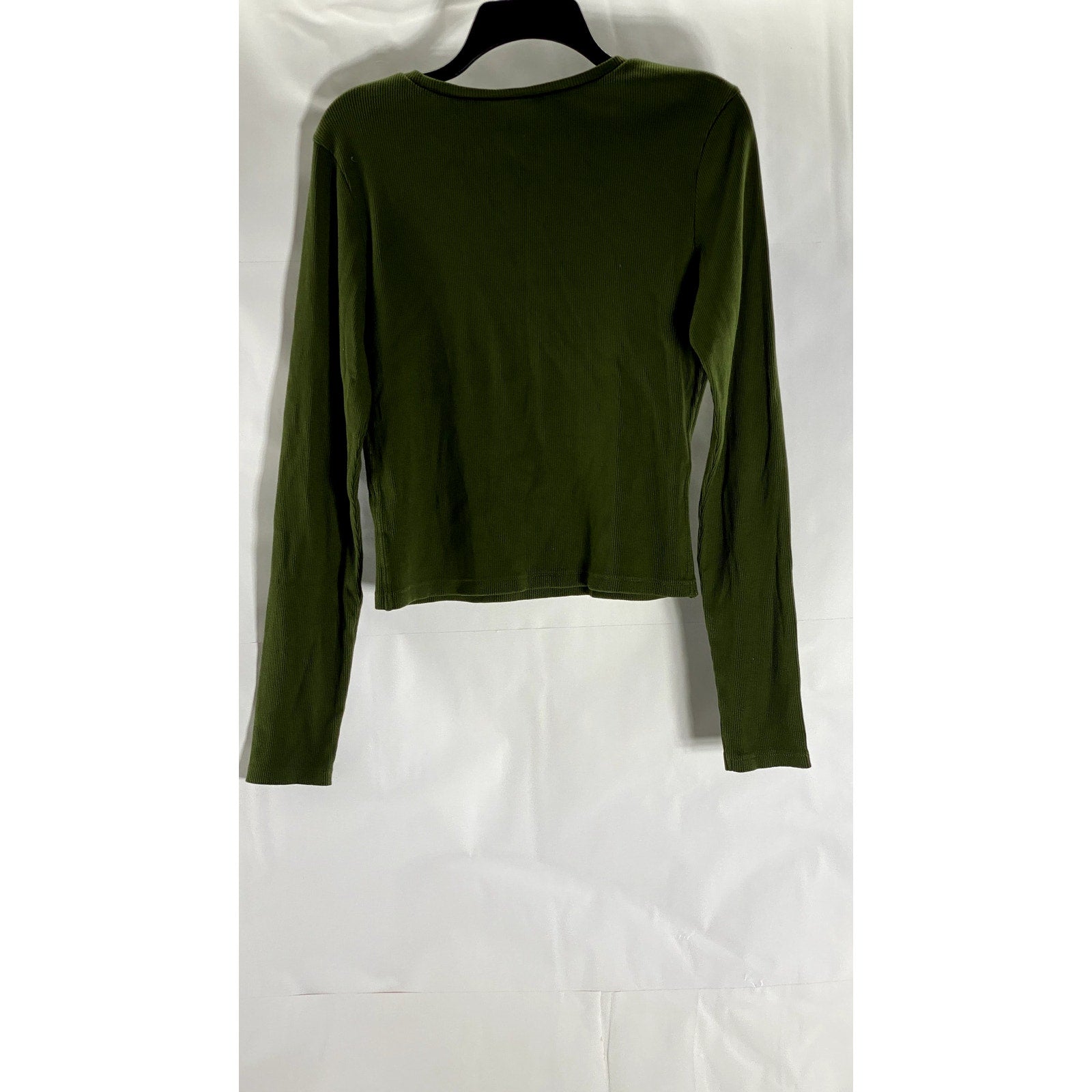 UNIVERSAL THREADS Women's Dark Green Ribbed Crewneck Long Sleeve Top SZ L