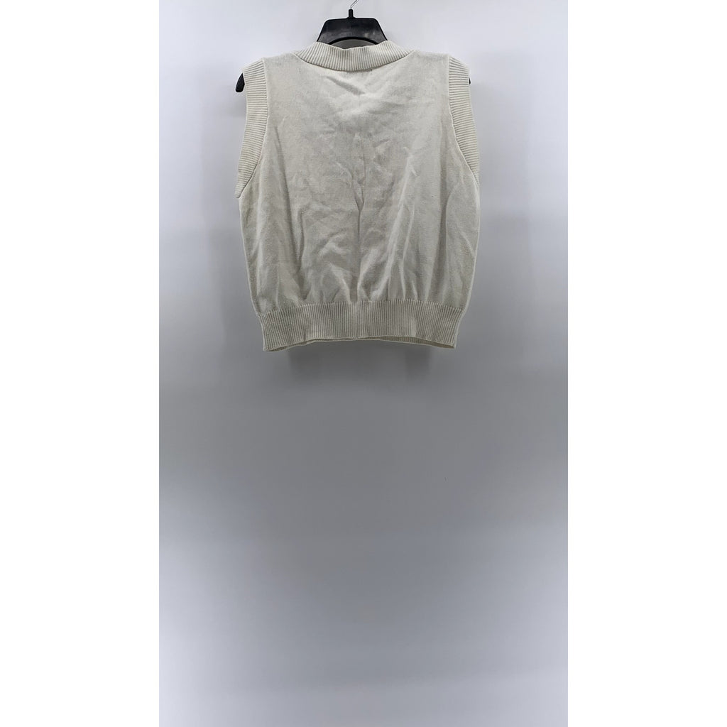 PAMPELONE Women's White Solid Knit V-Neck Sleeveless Sweater Vest SZ M/L