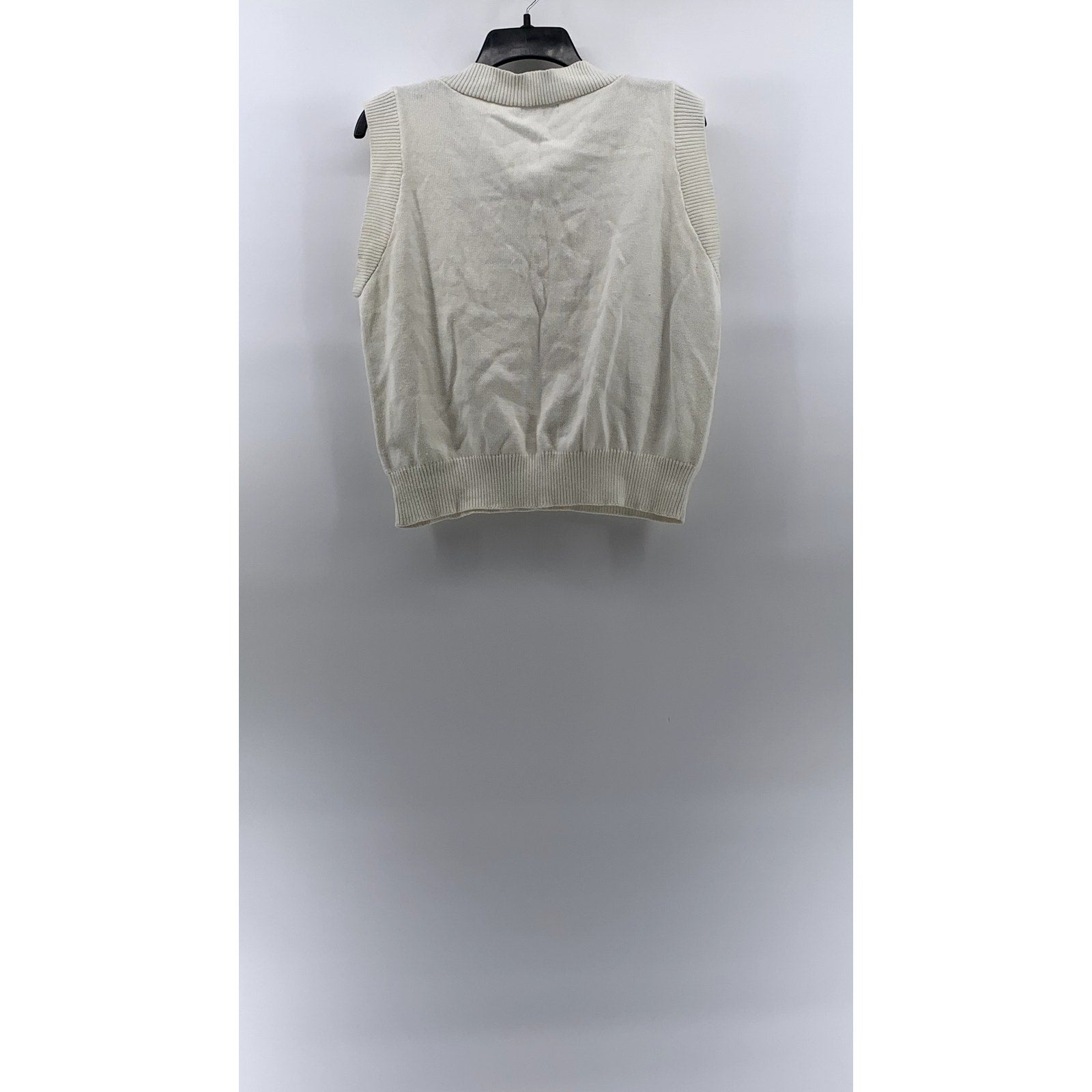 PAMPELONE Women's White Solid Knit V-Neck Sleeveless Sweater Vest SZ M/L