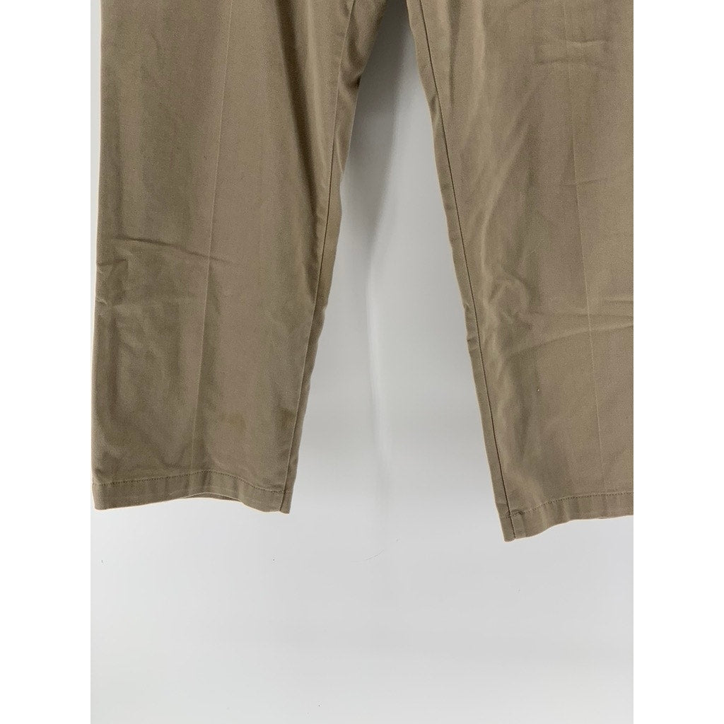 DOCKERS Men's Classic Fit Flat Front Straight Leg Tan Distressed Pants SZ 33x29