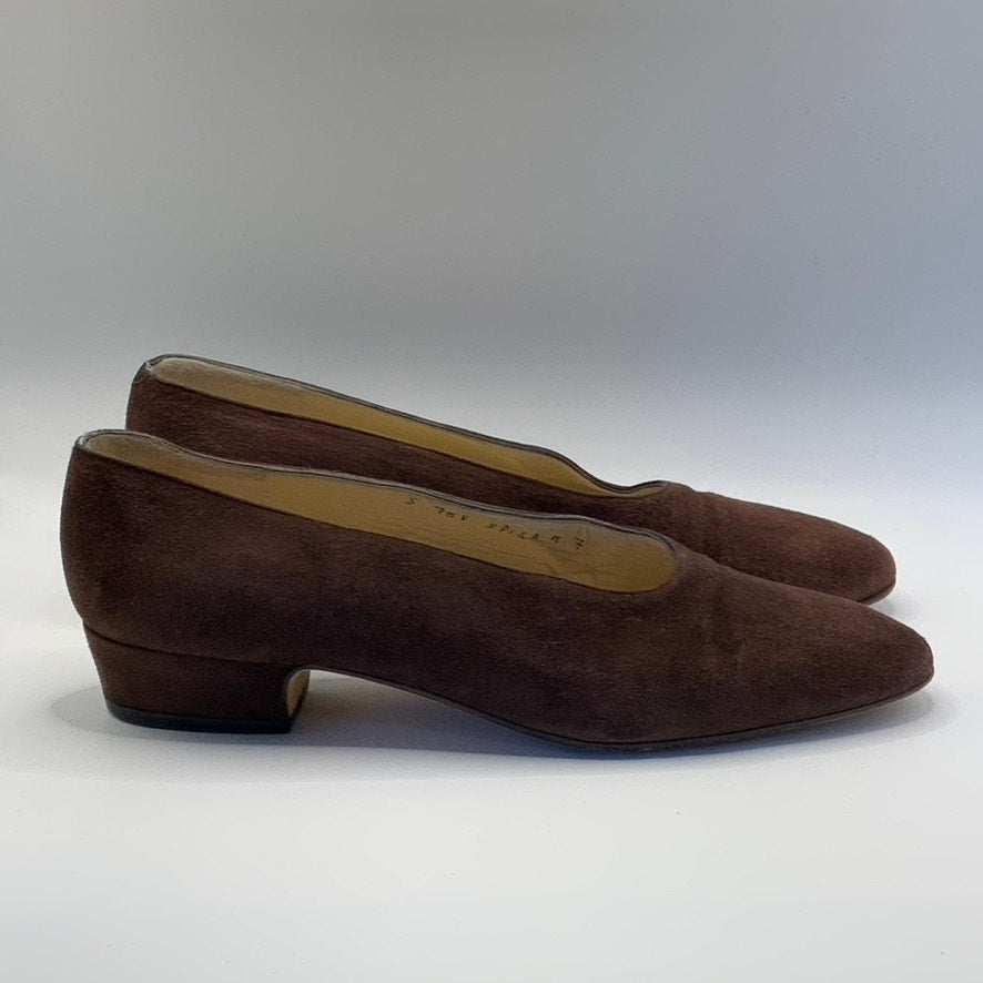 SILVIA FIORENTINA Women's Brown Suede Spiga Round-Toe Block-Heel Pumps SZ 7