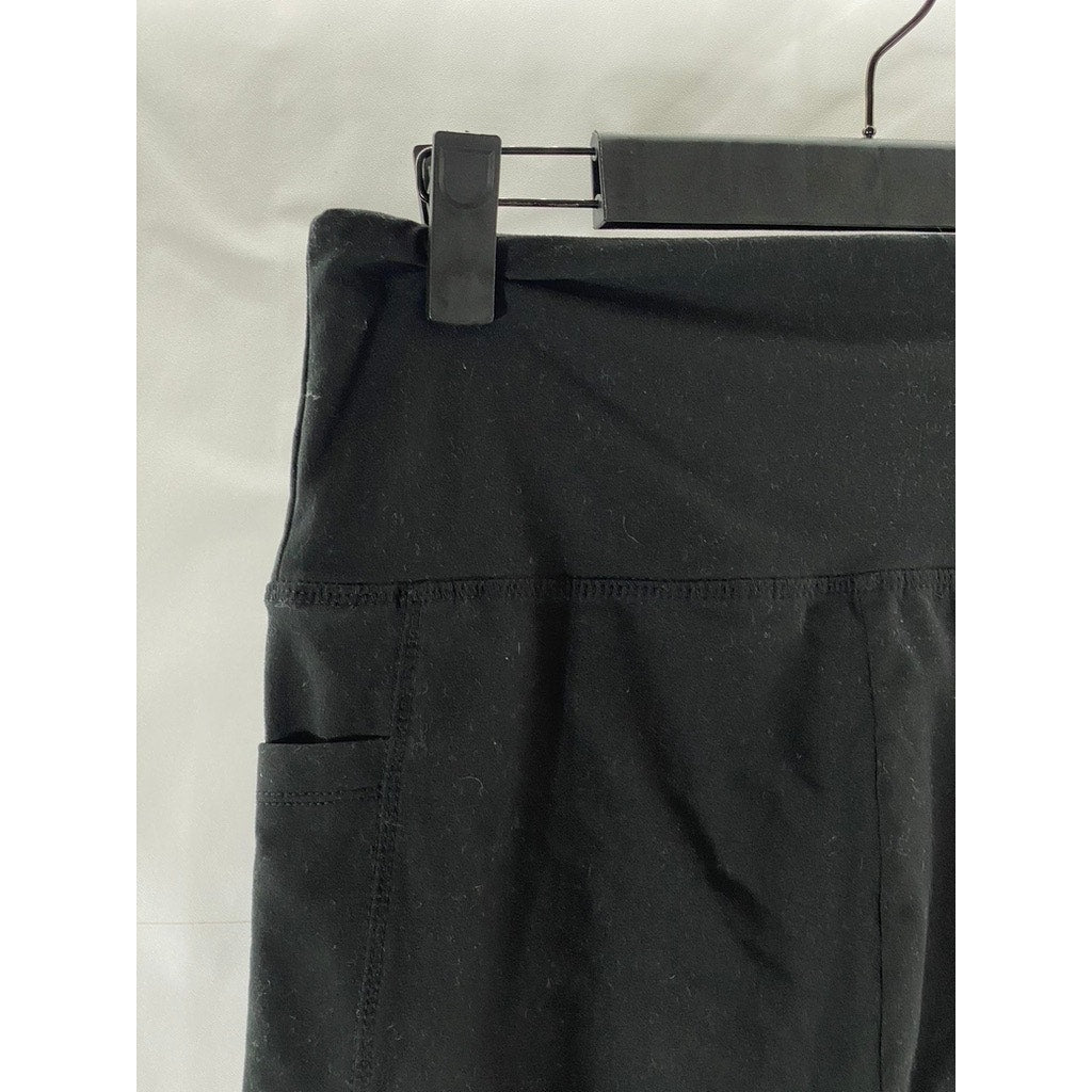 UNBRANDED Women's Black Solid Pull-On Stretch Side-Pocket Biker Shorts SZ L/XL