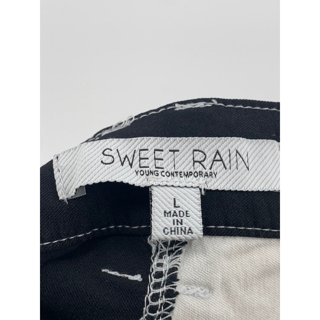 SWEET RAIN Women's Black-White Colorblock High-Rise Straight-Leg SZ L