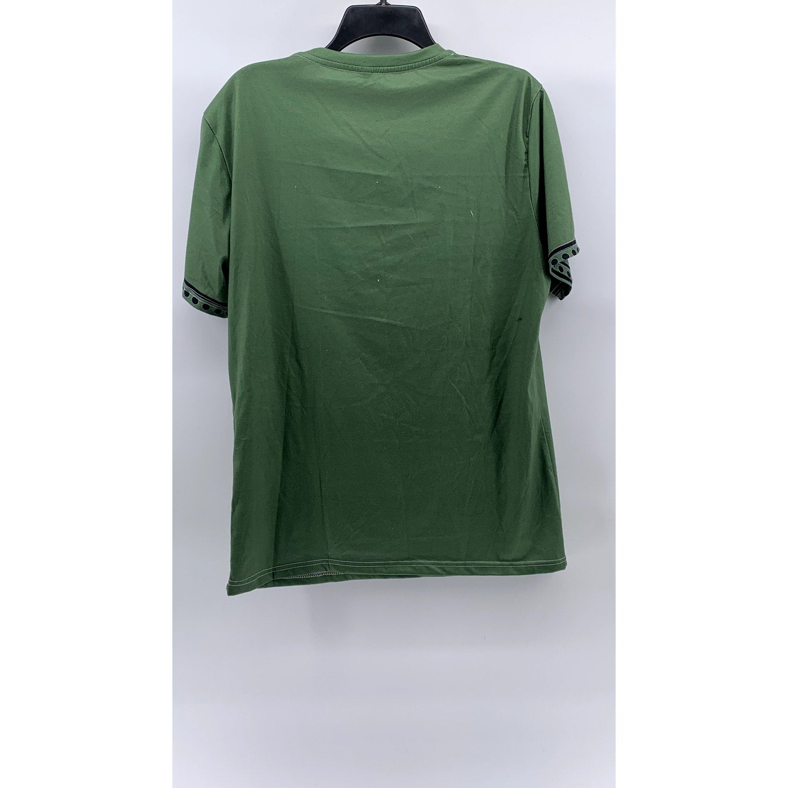 UNBRANDED Women's Green-Black Printed Crewneck Short Sleeve Top SZ M
