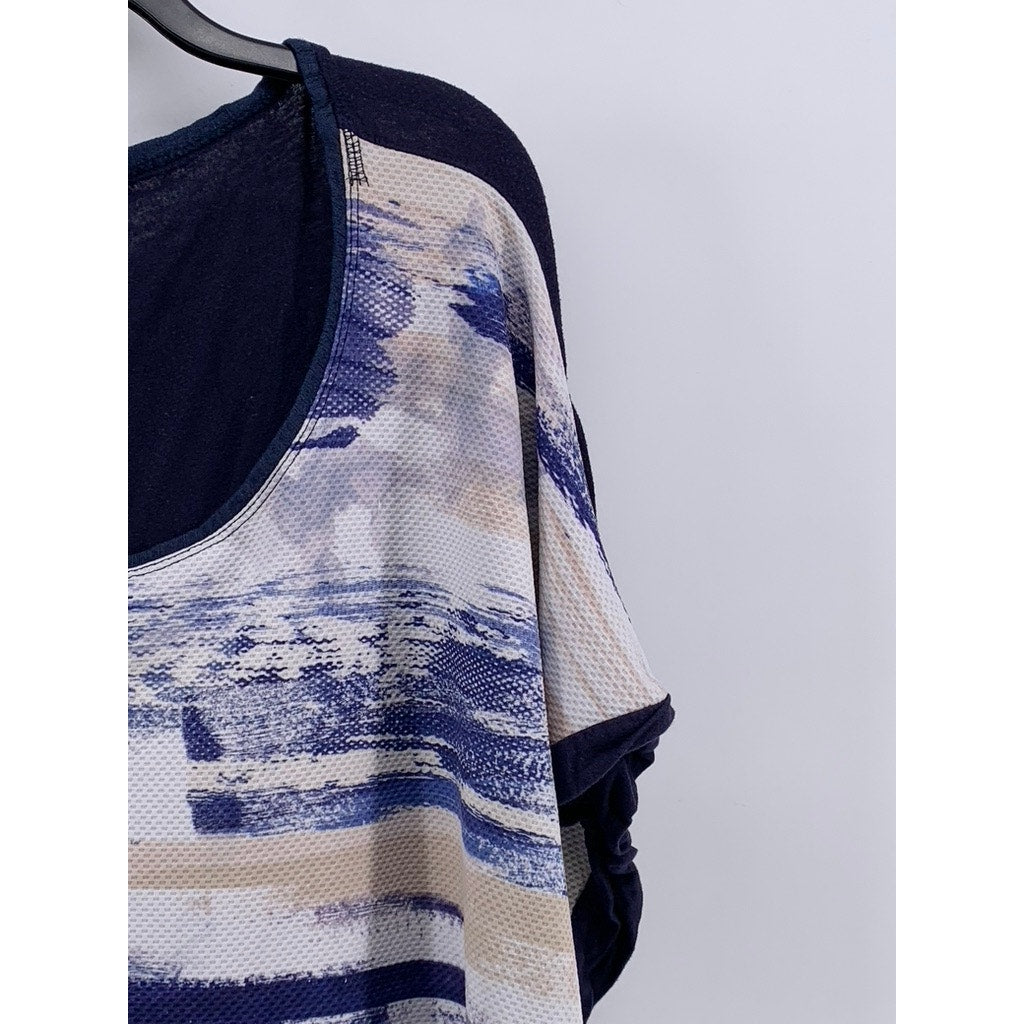 AVENUE Women's Plus Navy-White Printed Short Sleeve Top SZ 26/28