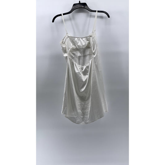 UNBRANDED Women's White Silk Lace-Trim Cutout Back Mini Night Gown SZ M