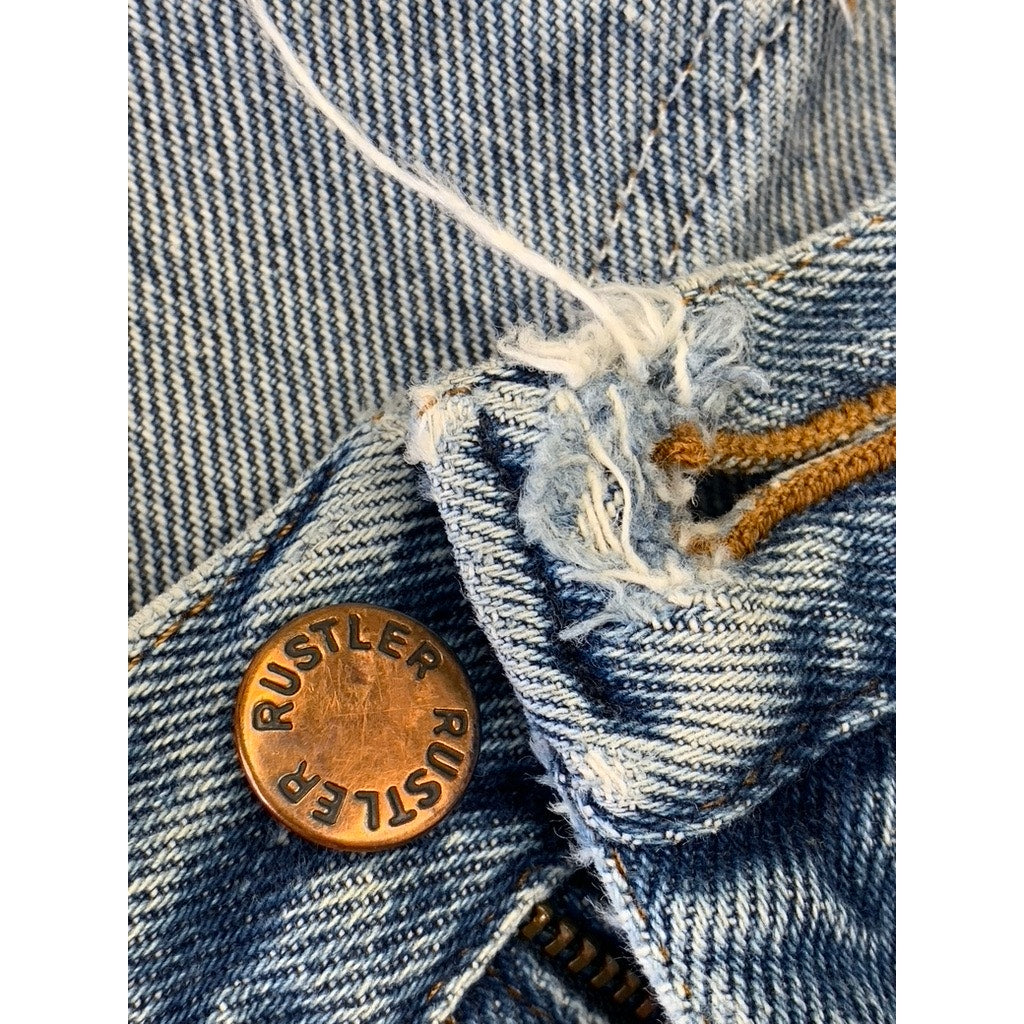 RUSTLER Men's Blue Vintage Denim Distressed Straight-Leg Jeans SZ 38X30