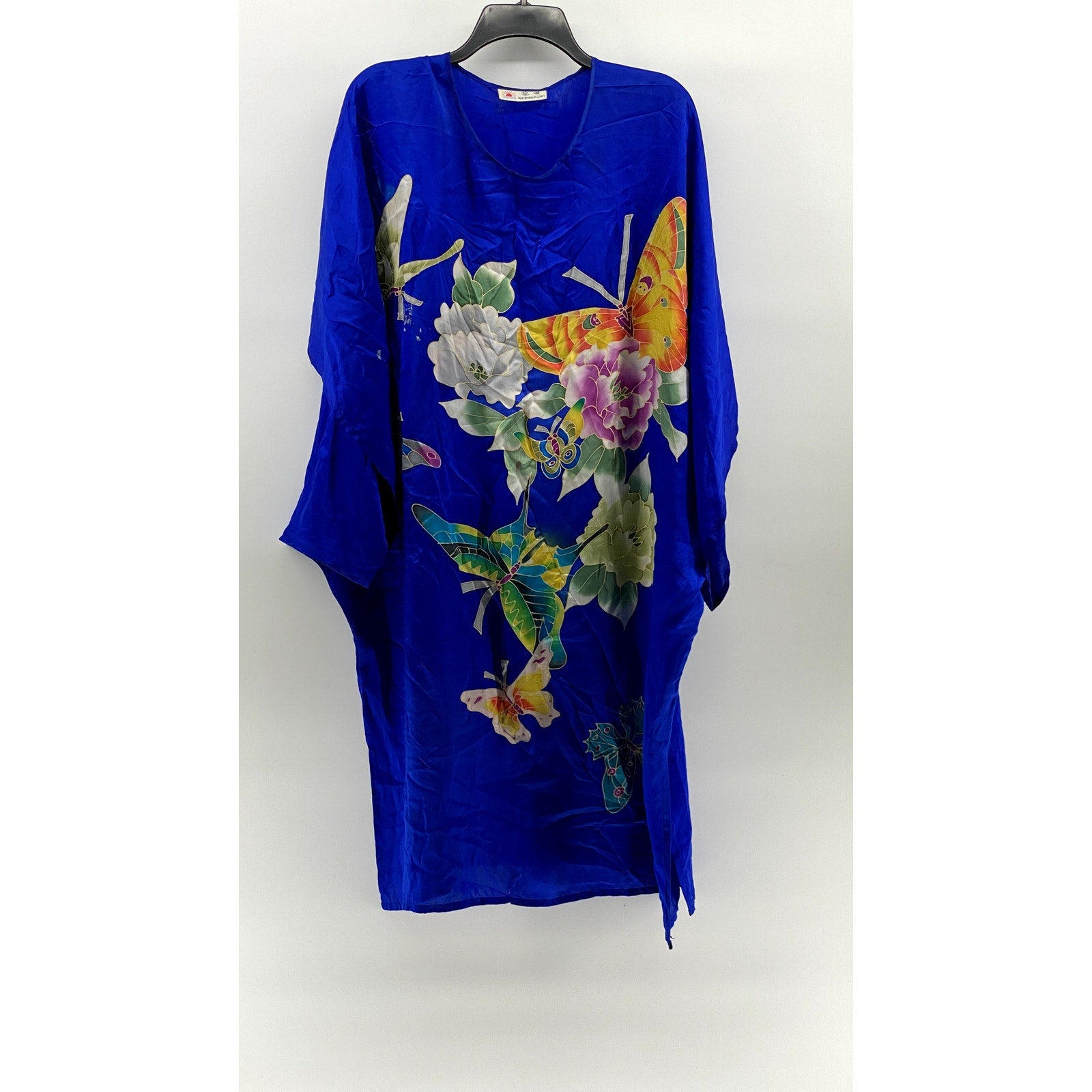 UNBRANDED Women's Royal Blue Butterfly Print Short Sleeve Midi Kimono Dress SZ L