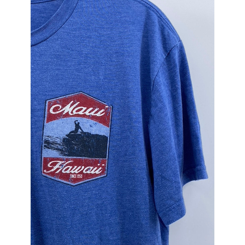 TECHSTYLES Men's Blue Maui, Hawaii Crewneck Short Sleeve Casual T-Shirt SZ M