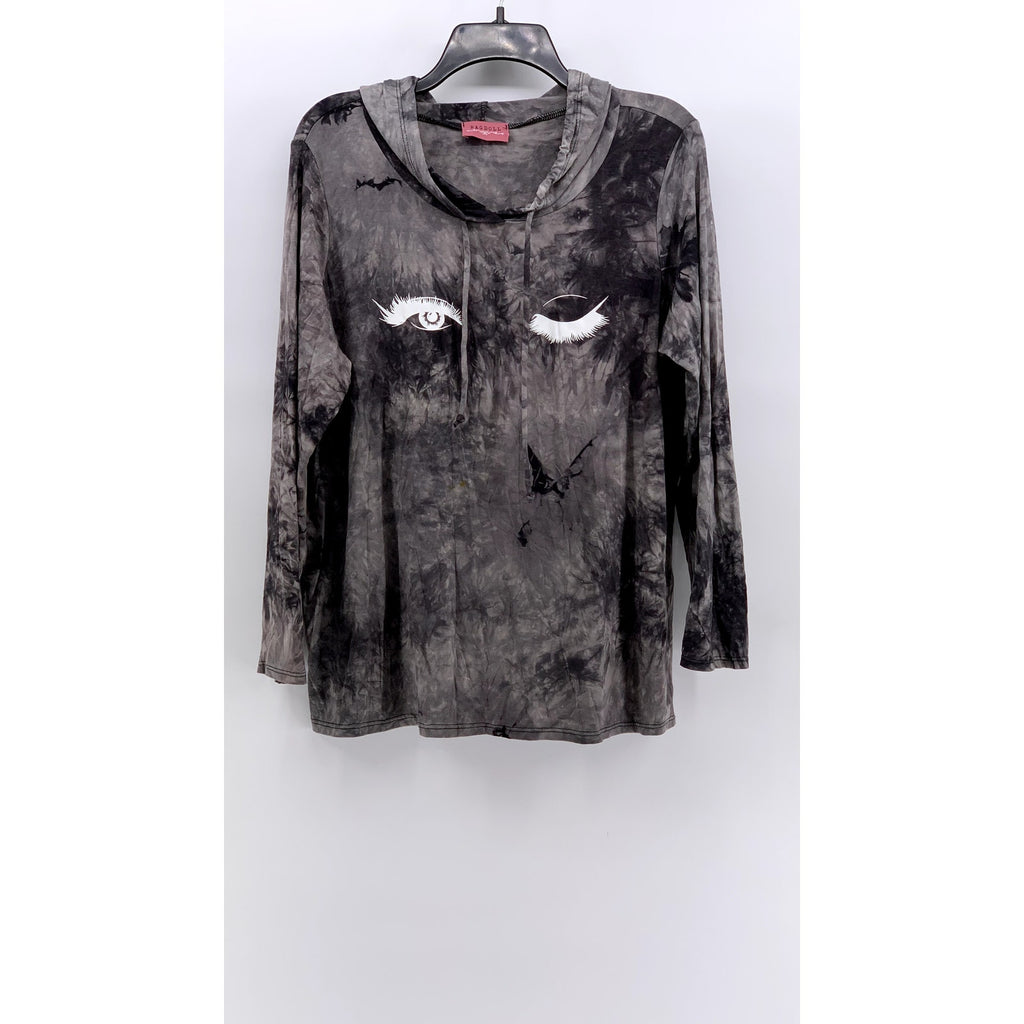 RAGDOLL Women's Plus Gray-White Tie-Dye Graphic Sweatshirt SZ 2X