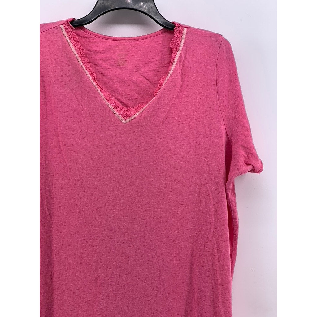 UNBRANDED Women's Pink Floral Embroidered Short Sleeve V-Neck Sleep Gown SZ XL