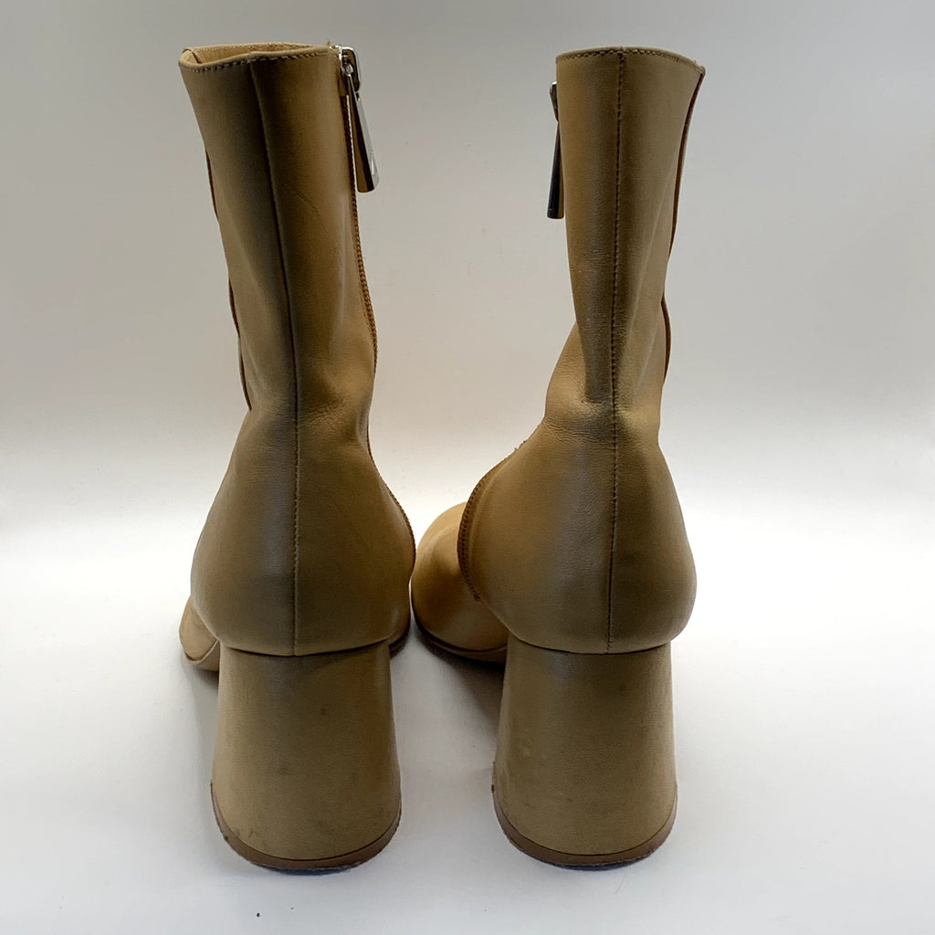 ZARA Women's Tan Faux-Leather Block-Heel Round-Toe Ankle Boots SZ 8