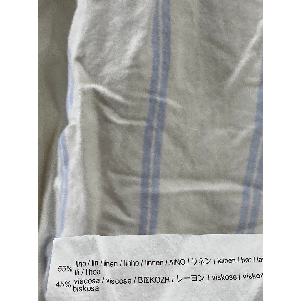 ZARA Men's White-Blue Striped Linen-Blend Button-Up Long Sleeve Top SZ M