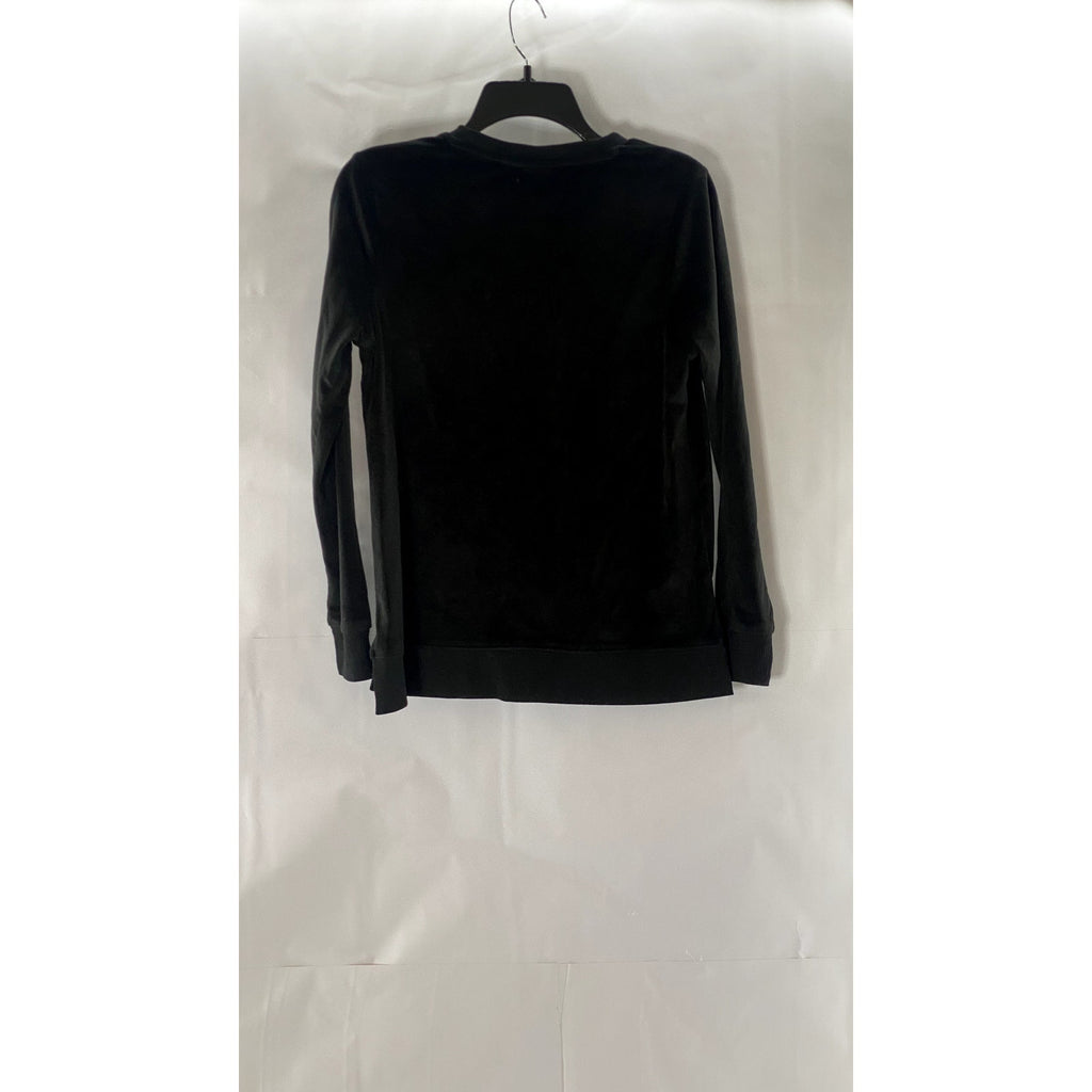 BOBEAU Women's Black Velvet V-Neck Pullover Long Sleeve Sweater SZ S