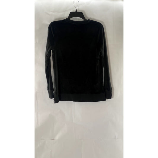 BOBEAU Women's Black Velvet V-Neck Pullover Long Sleeve Sweater SZ S