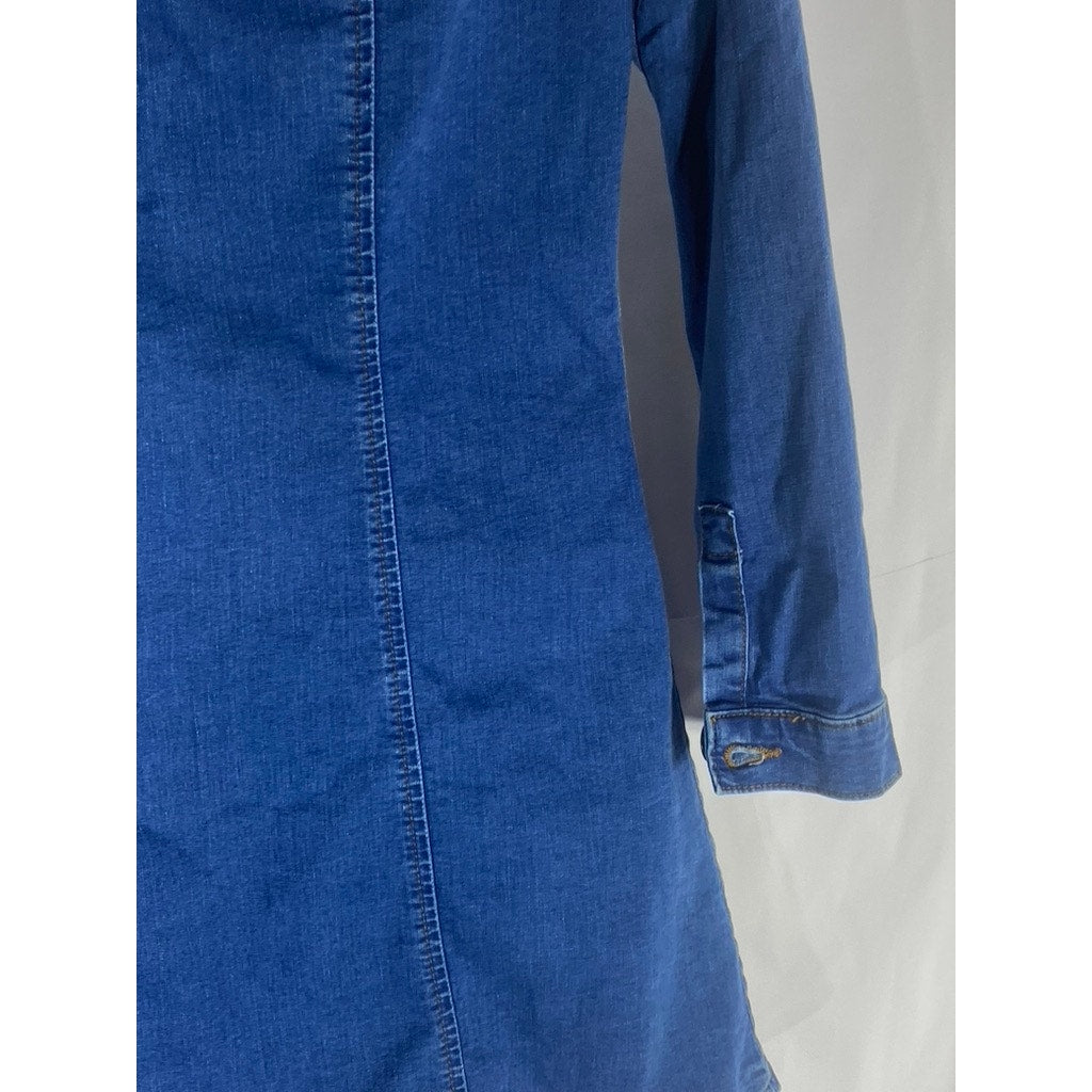 DENIM CO. Women's Vintage Dark Blue Denim Button-Up Long Sleeve Mini Dress SZ 8
