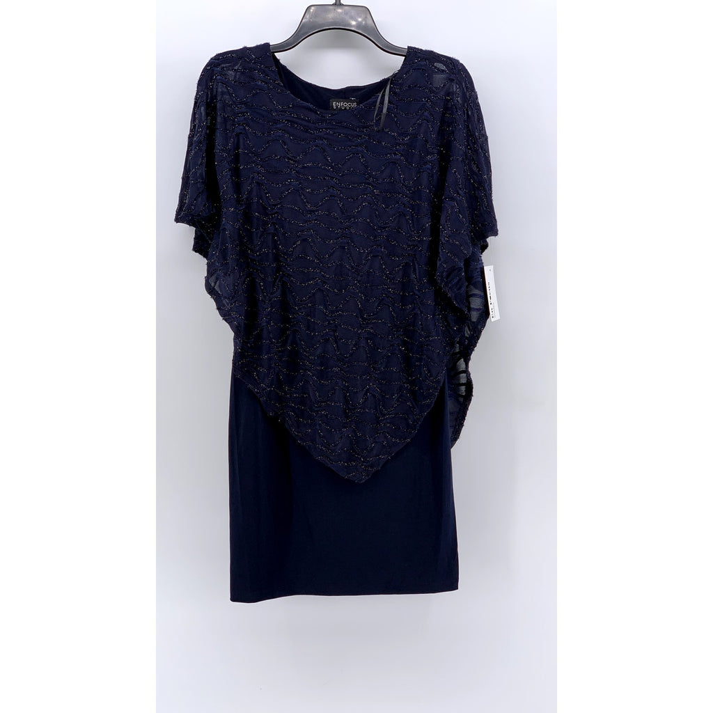 ENFOCUS STUDIO Women's Navy Asymmetrical Shawl Sheath Dress SZ 4