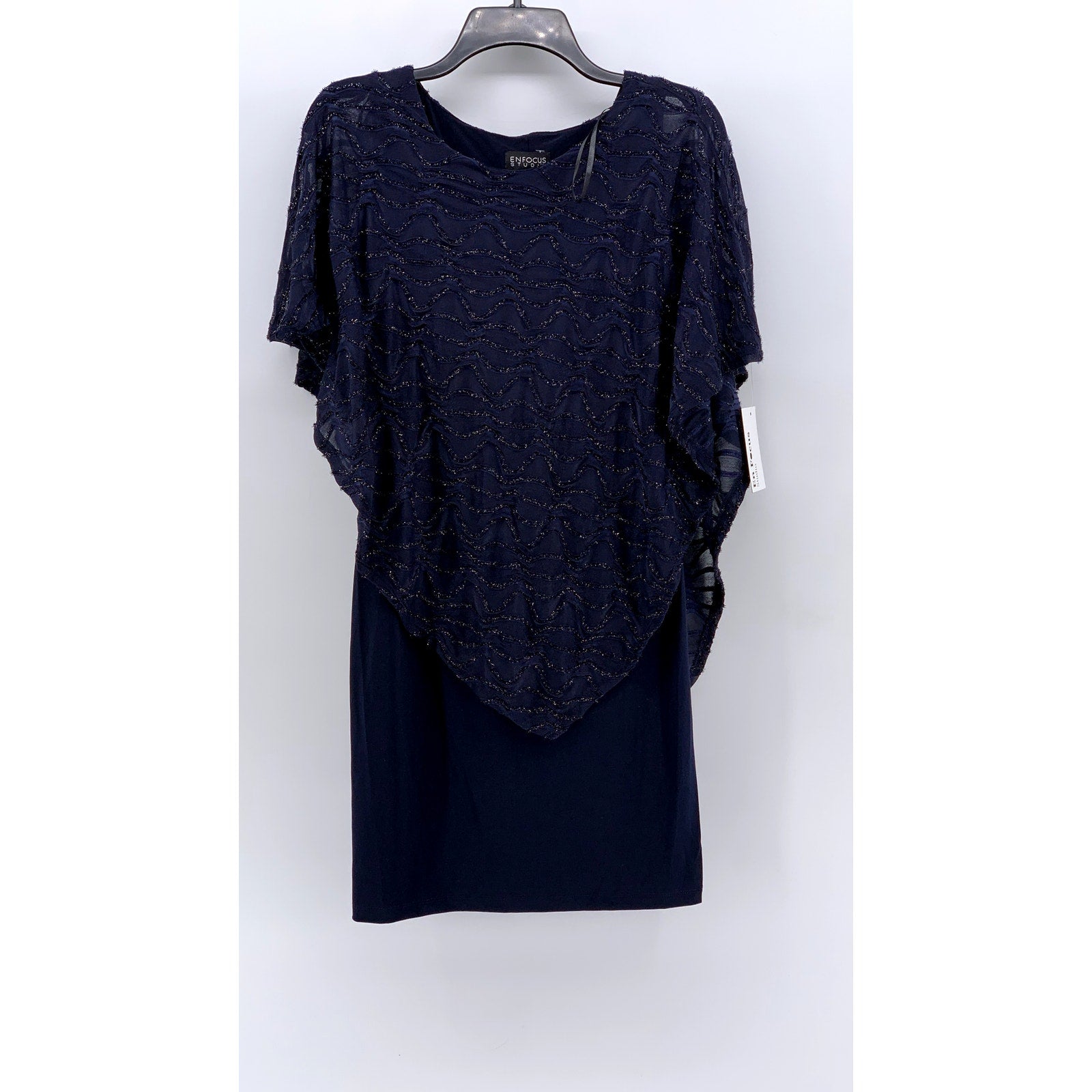 ENFOCUS STUDIO Women's Navy Asymmetrical Shawl Sheath Dress SZ 4
