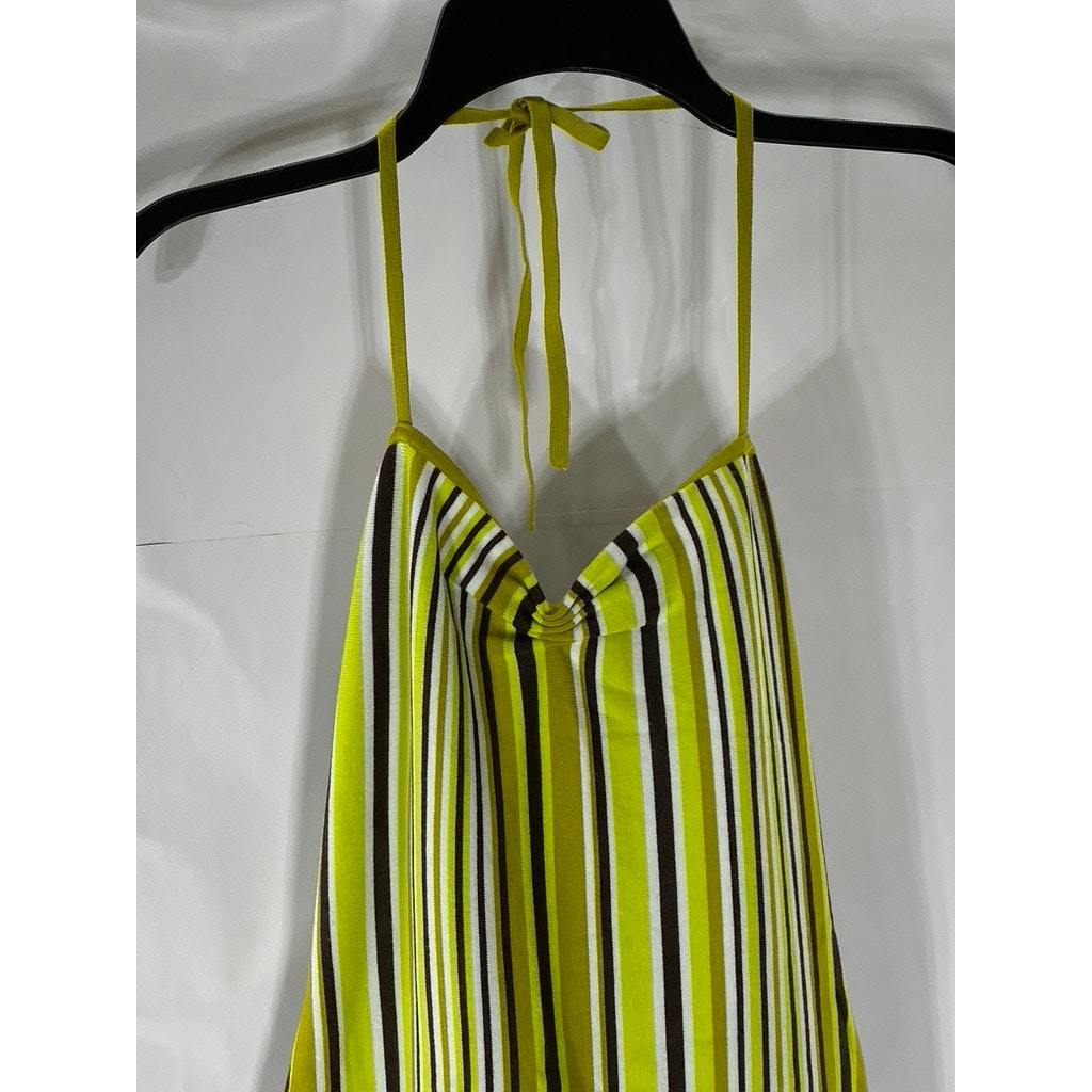 SUNDAY BEST Women's Lime Green Striped Sweetheart Neck Halter Mini Dress SZ M