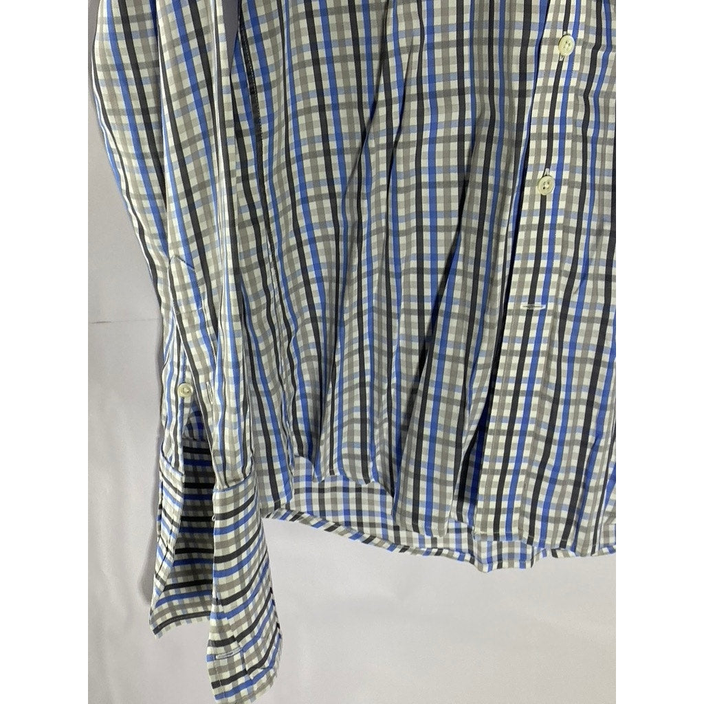 DALVEY Men's Blue-Black Gingham Slim-Fit Button-Up Long Sleeve Shirt SZ 16(M)